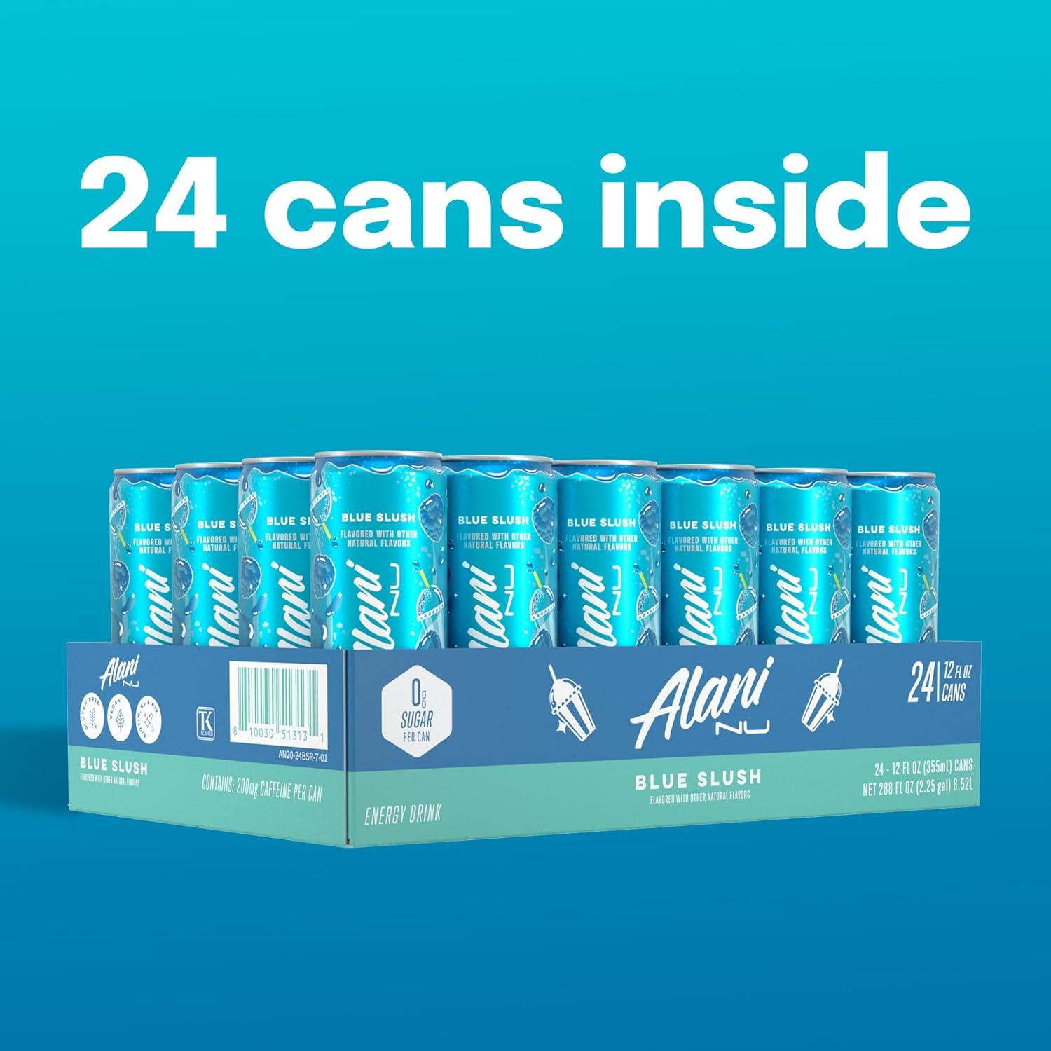 imageAlani Nu JUICY PEACH Sugar Free Low Calorie Energy Drinks 200mg Caffeine Biotin B Vitamins Zero Sugar 10 Calories 12 Fl Oz Cans 12 PackBlue Slush