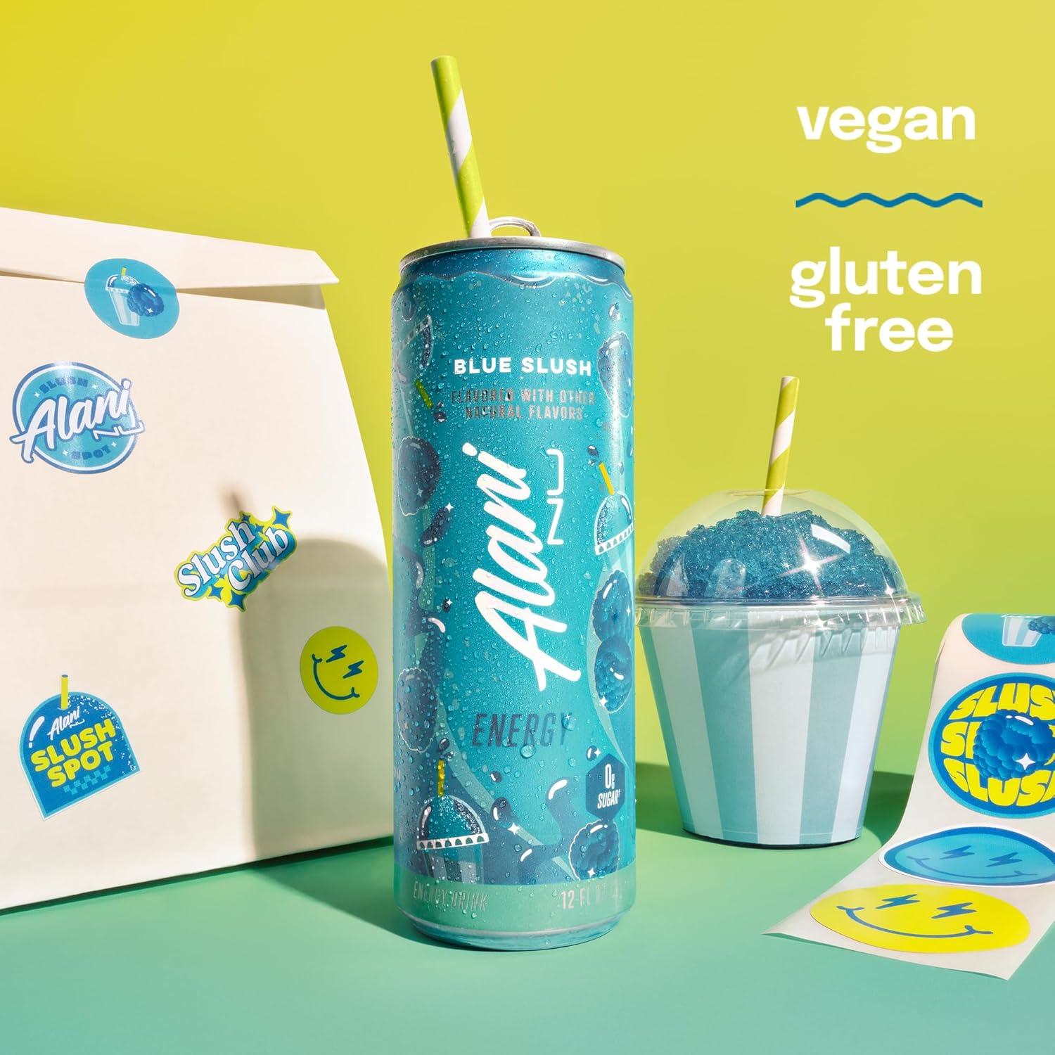 imageAlani Nu JUICY PEACH Sugar Free Low Calorie Energy Drinks 200mg Caffeine Biotin B Vitamins Zero Sugar 10 Calories 12 Fl Oz Cans 12 PackBlue Slush