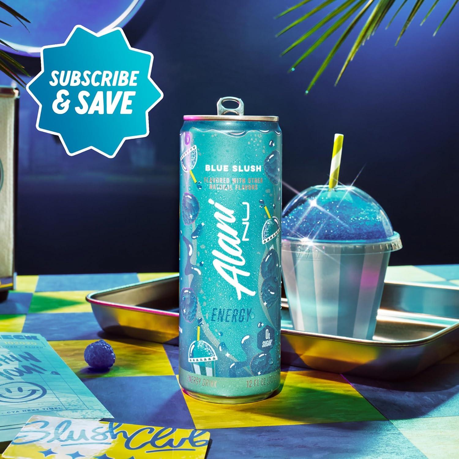 imageAlani Nu JUICY PEACH Sugar Free Low Calorie Energy Drinks 200mg Caffeine Biotin B Vitamins Zero Sugar 10 Calories 12 Fl Oz Cans 12 PackBlue Slush