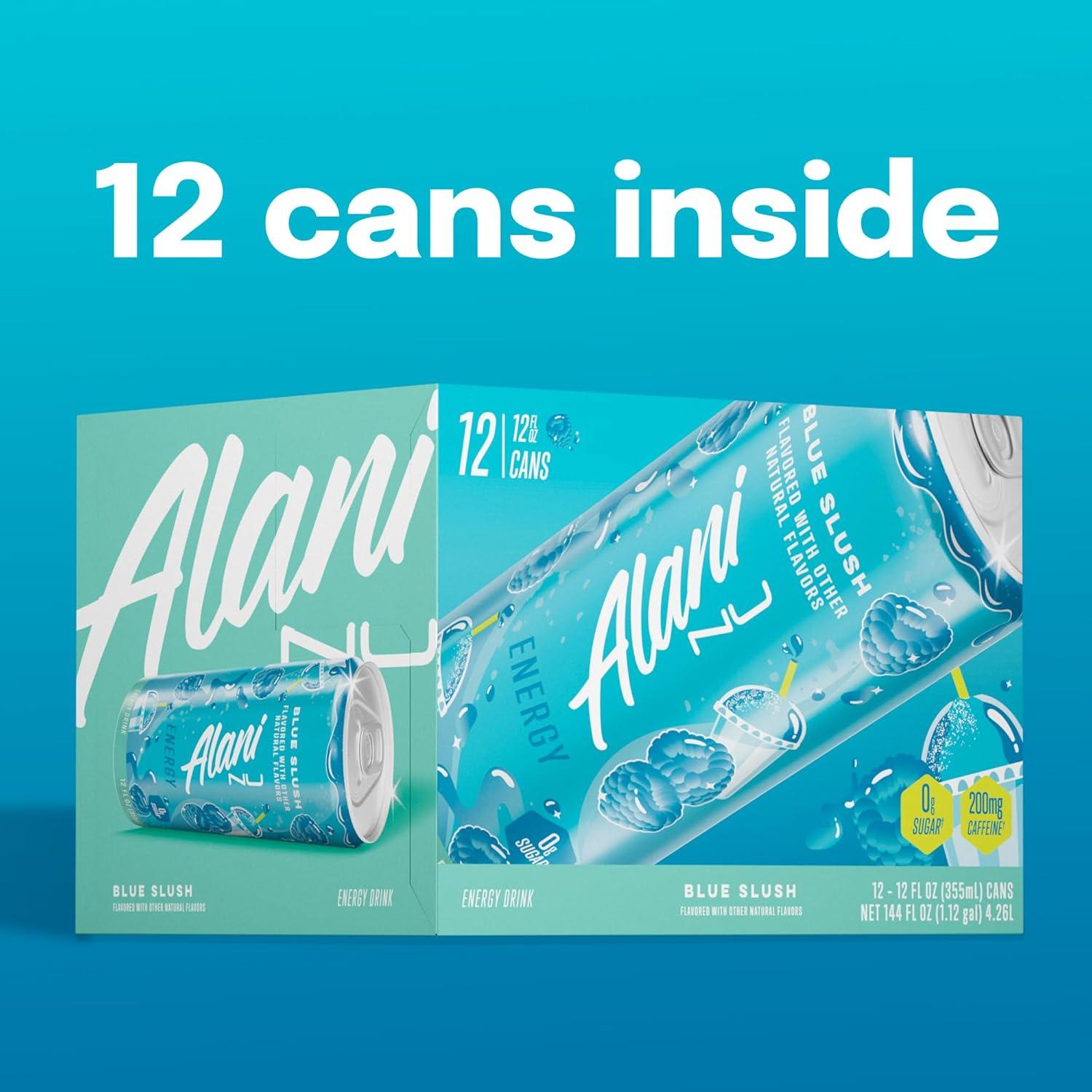 imageAlani Nu JUICY PEACH Sugar Free Low Calorie Energy Drinks 200mg Caffeine Biotin B Vitamins Zero Sugar 10 Calories 12 Fl Oz Cans 12 PackBlue Slush