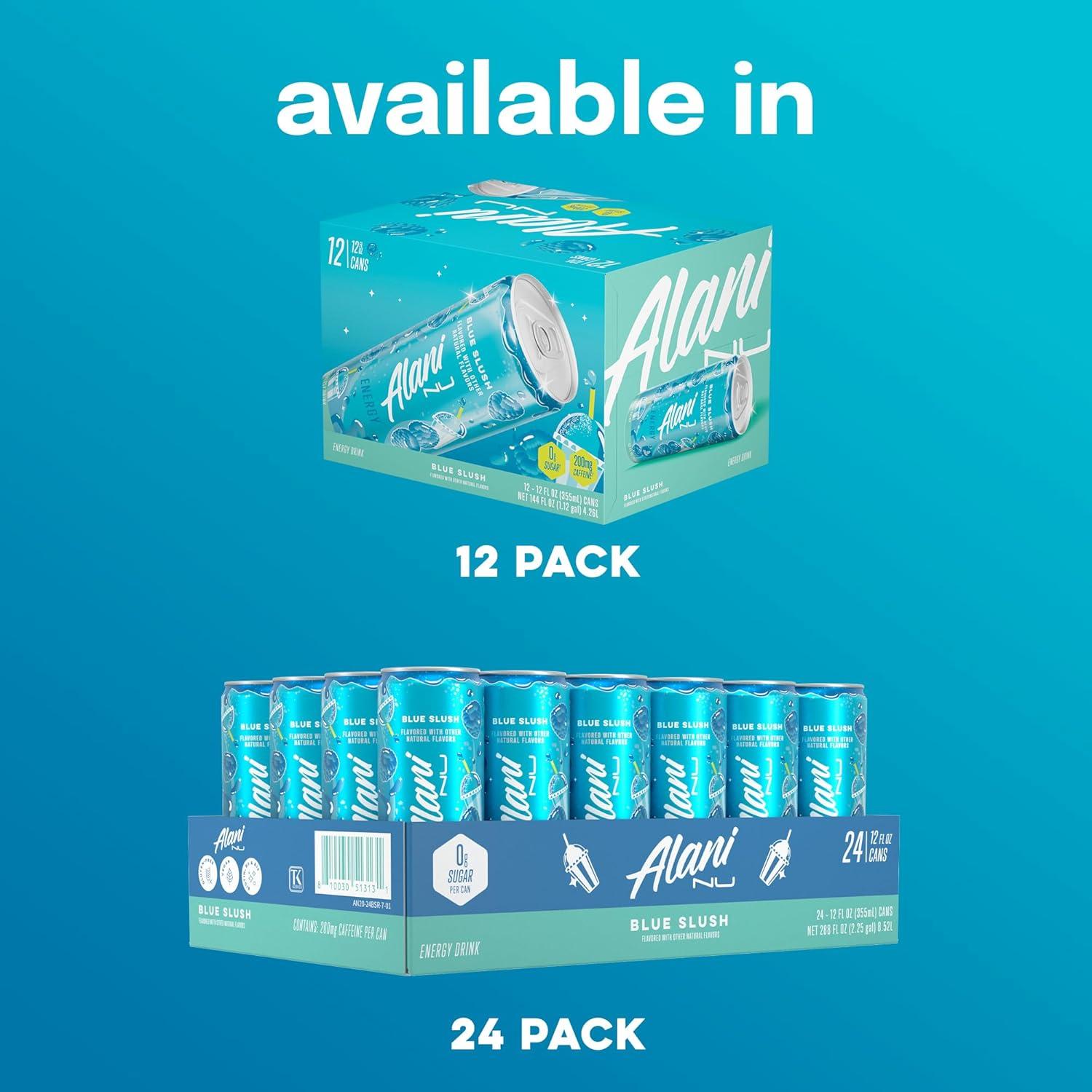 imageAlani Nu JUICY PEACH Sugar Free Low Calorie Energy Drinks 200mg Caffeine Biotin B Vitamins Zero Sugar 10 Calories 12 Fl Oz Cans 12 PackBlue Slush