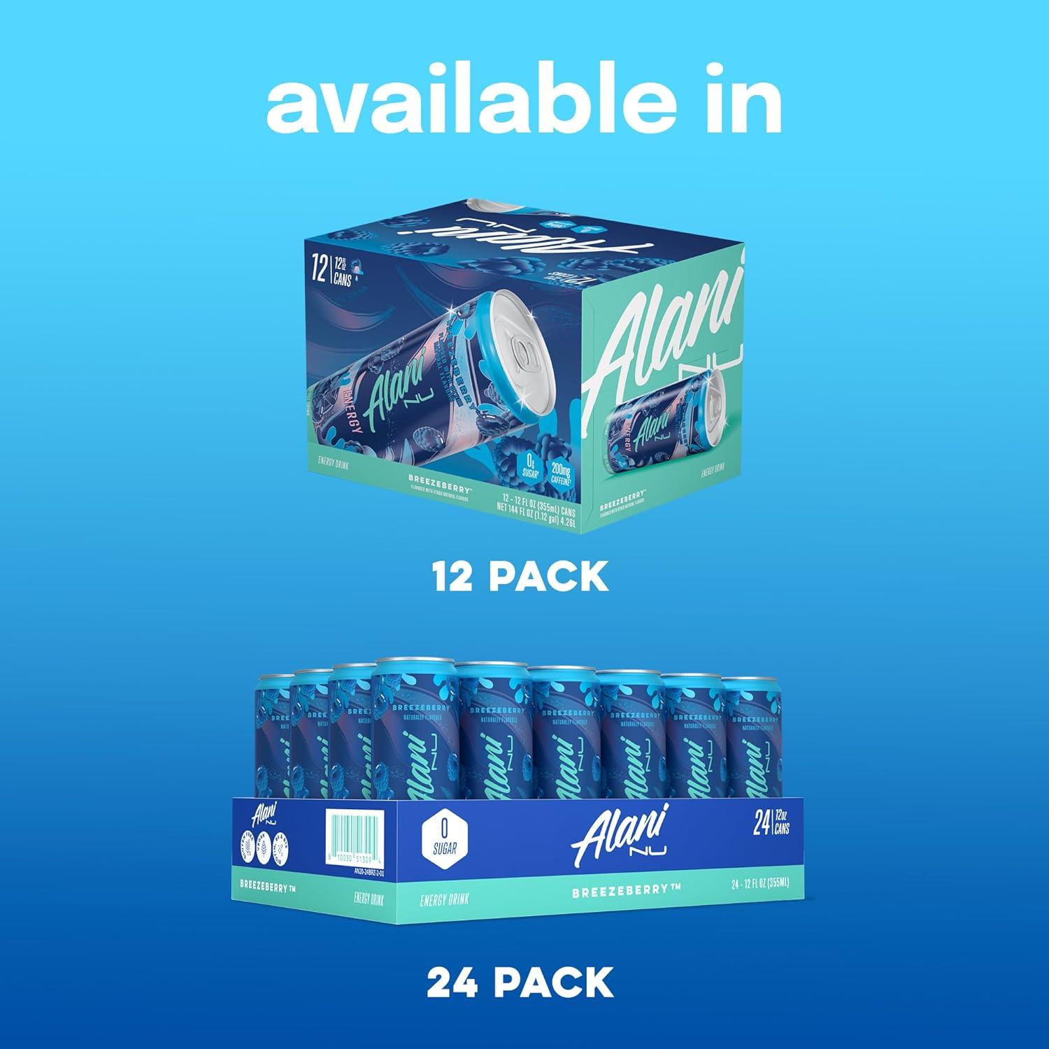 imageAlani Nu JUICY PEACH Sugar Free Low Calorie Energy Drinks 200mg Caffeine Biotin B Vitamins Zero Sugar 10 Calories 12 Fl Oz Cans 12 PackBreezeberry