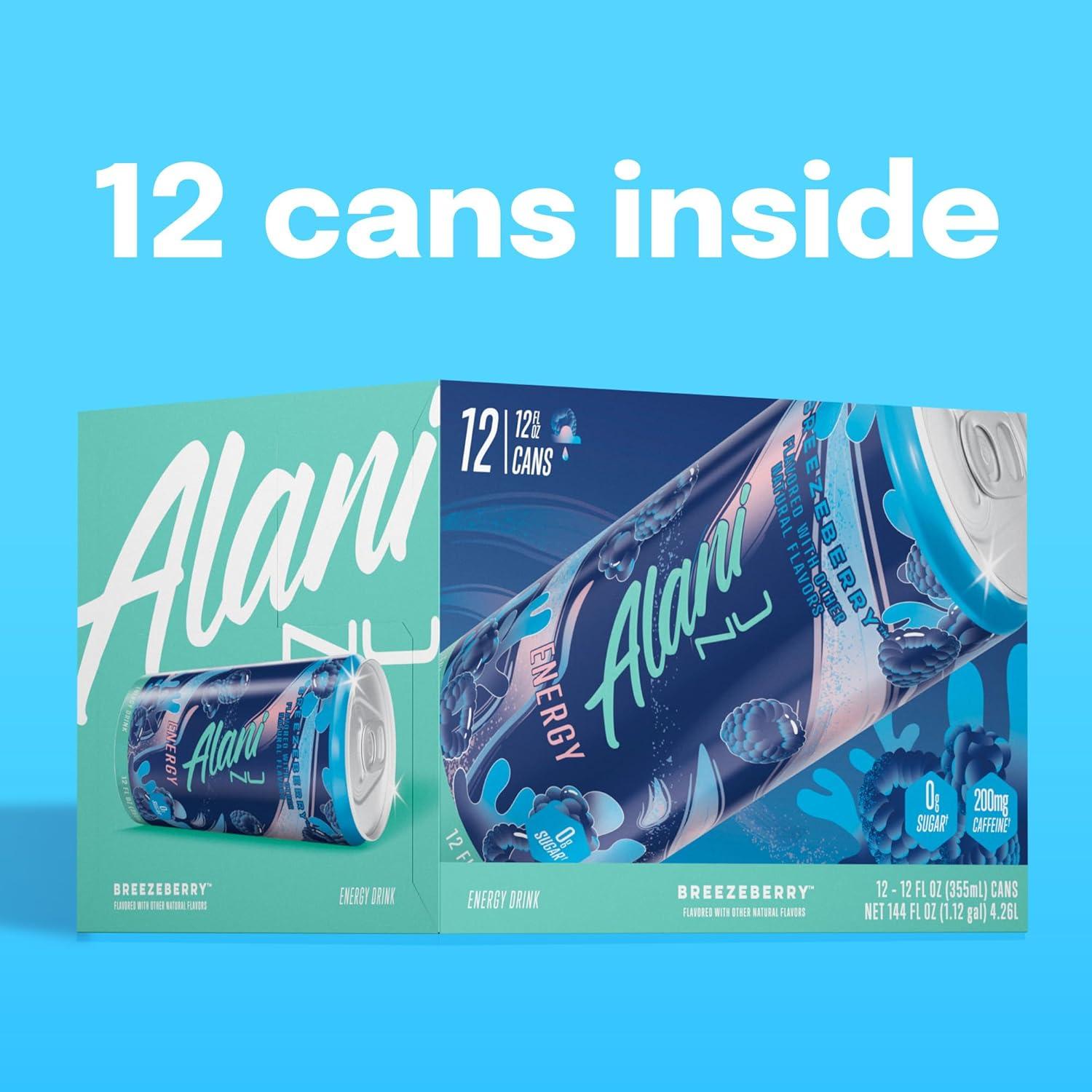 imageAlani Nu JUICY PEACH Sugar Free Low Calorie Energy Drinks 200mg Caffeine Biotin B Vitamins Zero Sugar 10 Calories 12 Fl Oz Cans 12 PackBreezeberry
