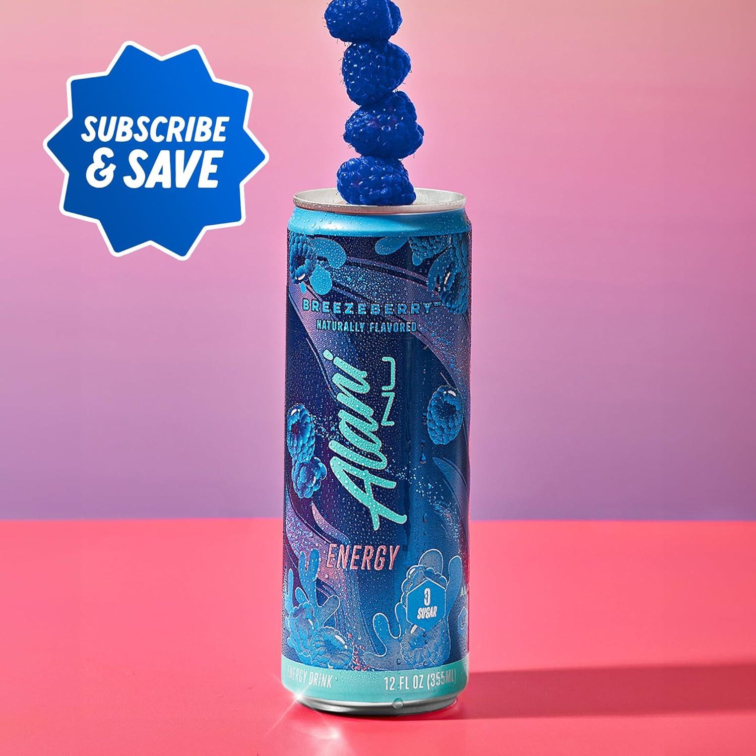 imageAlani Nu JUICY PEACH Sugar Free Low Calorie Energy Drinks 200mg Caffeine Biotin B Vitamins Zero Sugar 10 Calories 12 Fl Oz Cans 12 PackBreezeberry