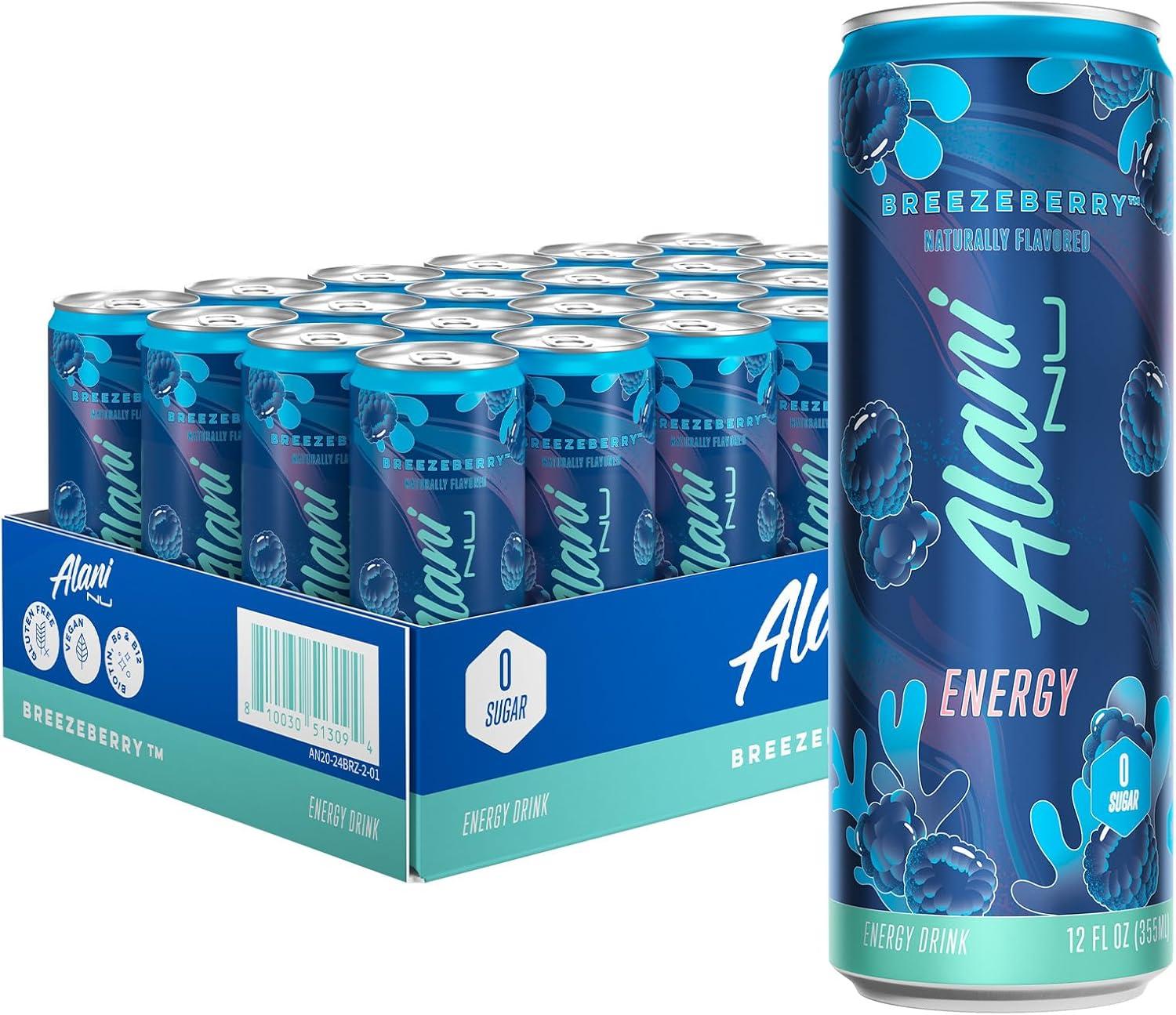 imageAlani Nu JUICY PEACH Sugar Free Low Calorie Energy Drinks 200mg Caffeine Biotin B Vitamins Zero Sugar 10 Calories 12 Fl Oz Cans 12 PackBreezeberry