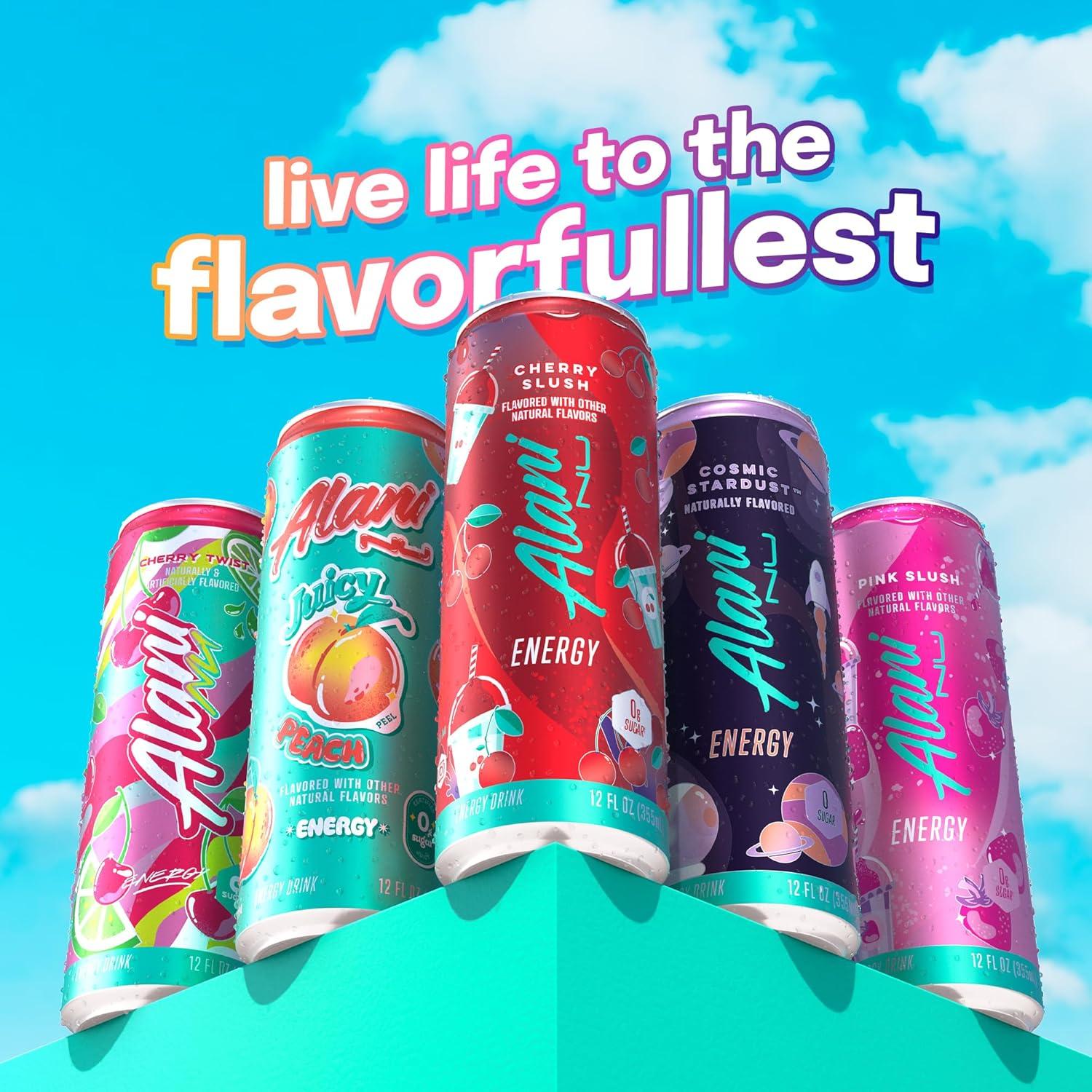imageAlani Nu JUICY PEACH Sugar Free Low Calorie Energy Drinks 200mg Caffeine Biotin B Vitamins Zero Sugar 10 Calories 12 Fl Oz Cans 12 PackCherry Slush