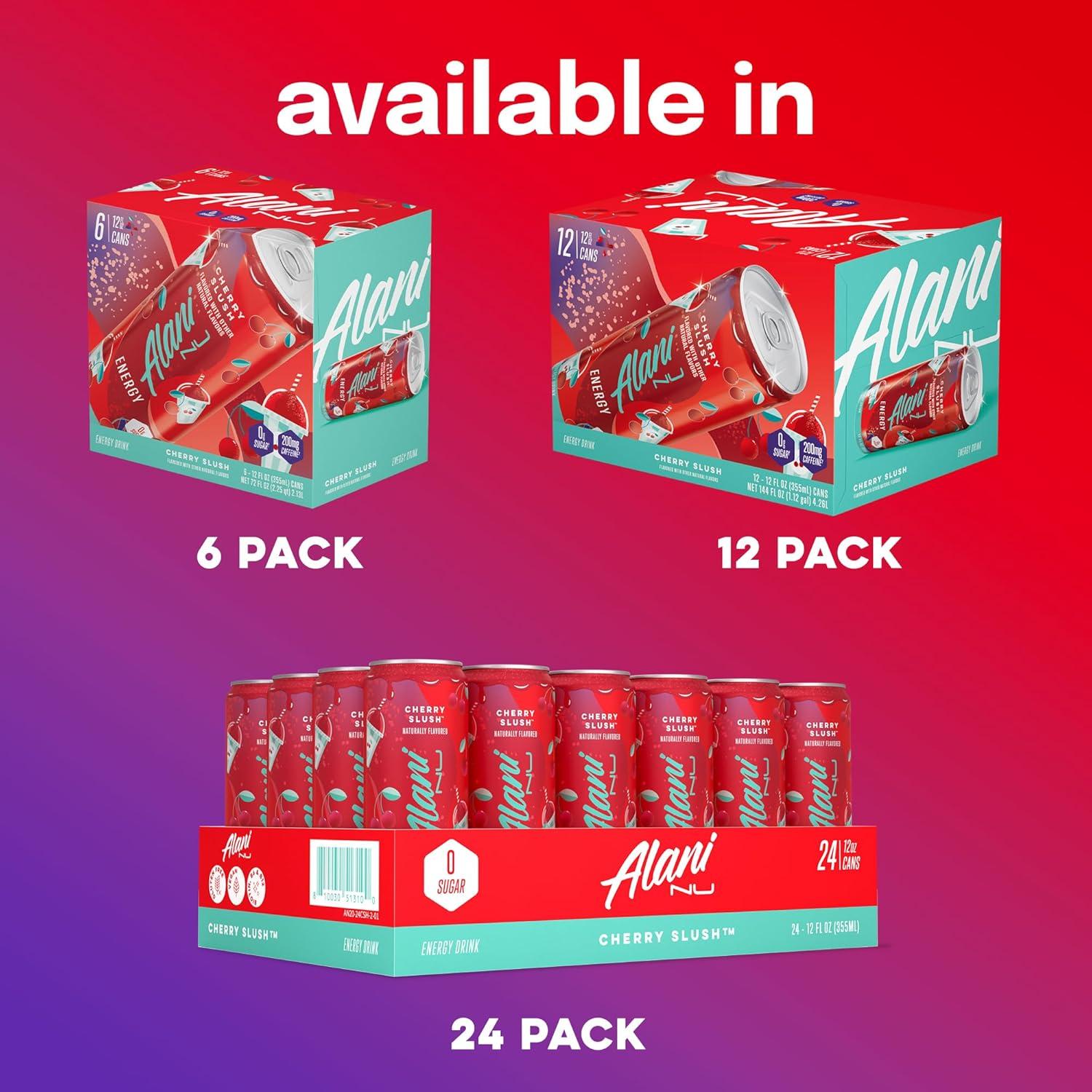 imageAlani Nu JUICY PEACH Sugar Free Low Calorie Energy Drinks 200mg Caffeine Biotin B Vitamins Zero Sugar 10 Calories 12 Fl Oz Cans 12 PackCherry Slush