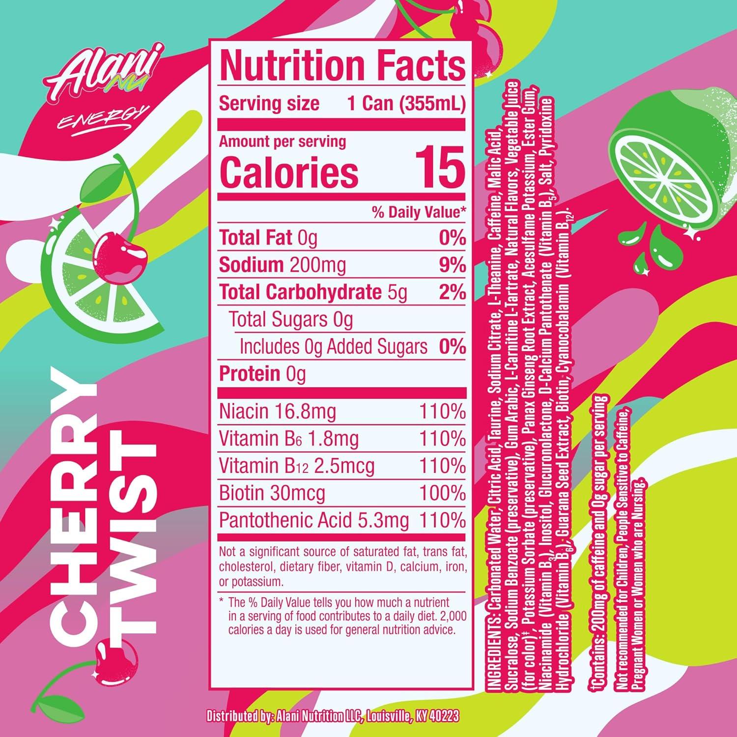 imageAlani Nu JUICY PEACH Sugar Free Low Calorie Energy Drinks 200mg Caffeine Biotin B Vitamins Zero Sugar 10 Calories 12 Fl Oz Cans 12 PackCherry Twist