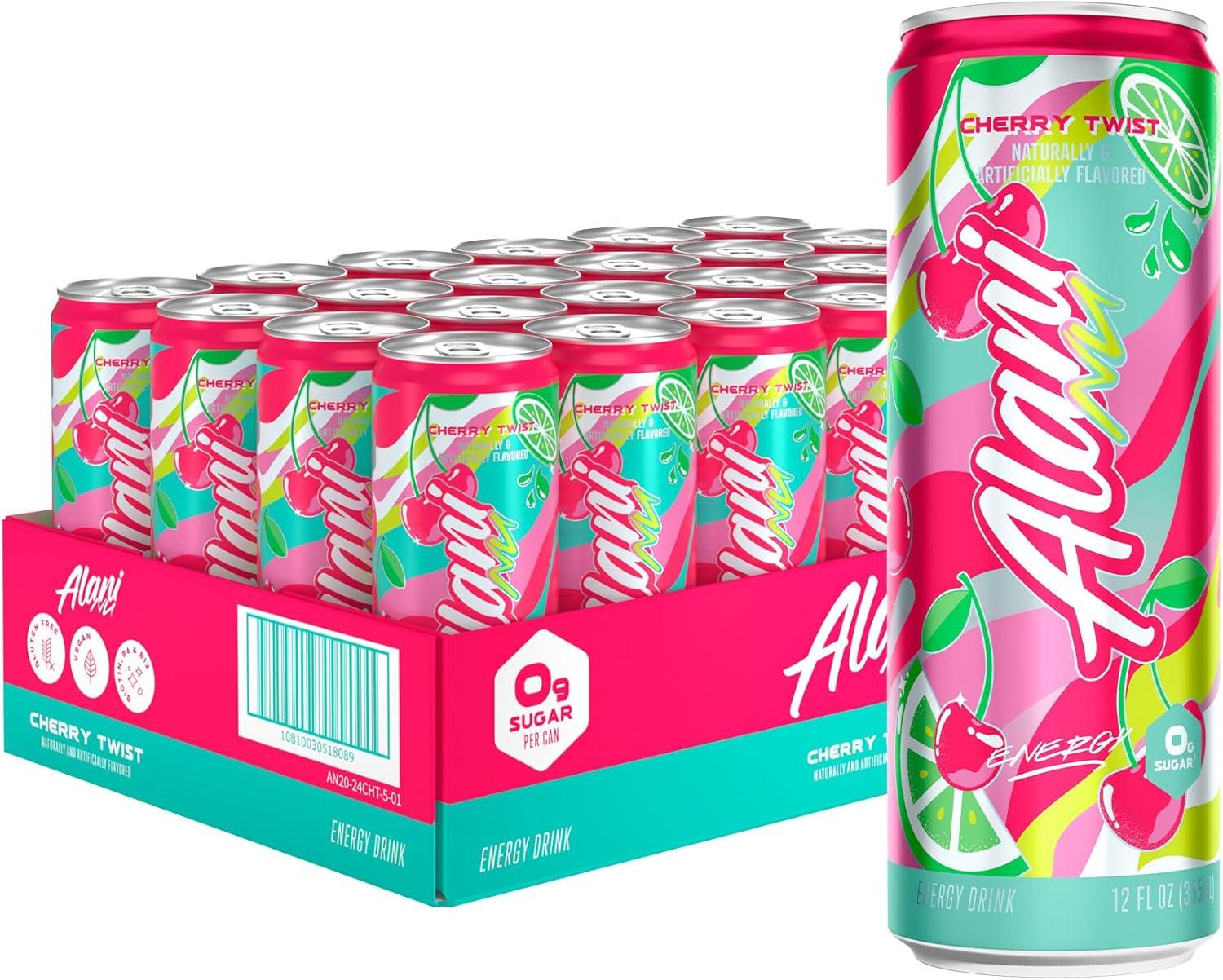 imageAlani Nu JUICY PEACH Sugar Free Low Calorie Energy Drinks 200mg Caffeine Biotin B Vitamins Zero Sugar 10 Calories 12 Fl Oz Cans 12 PackCherry Twist