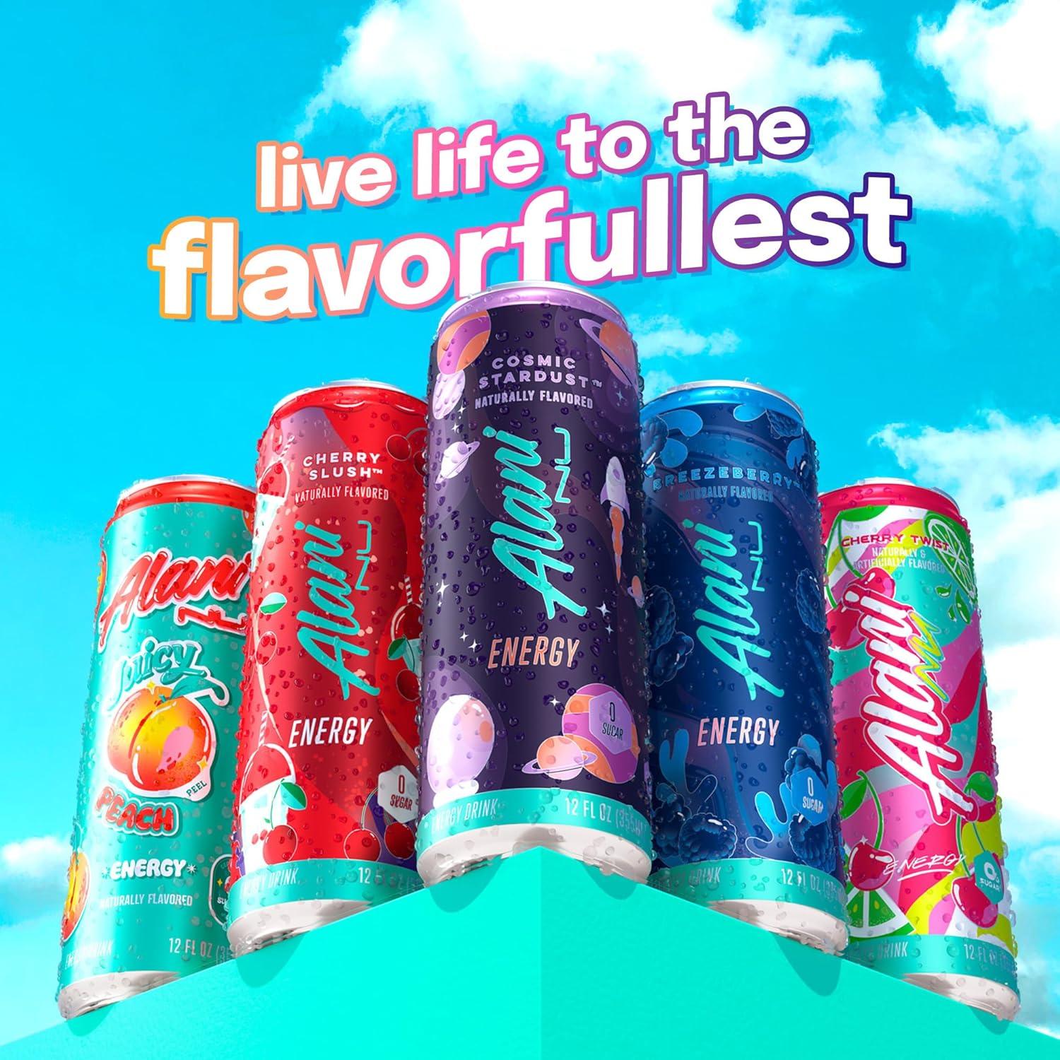 imageAlani Nu JUICY PEACH Sugar Free Low Calorie Energy Drinks 200mg Caffeine Biotin B Vitamins Zero Sugar 10 Calories 12 Fl Oz Cans 12 PackCosmic Stardust