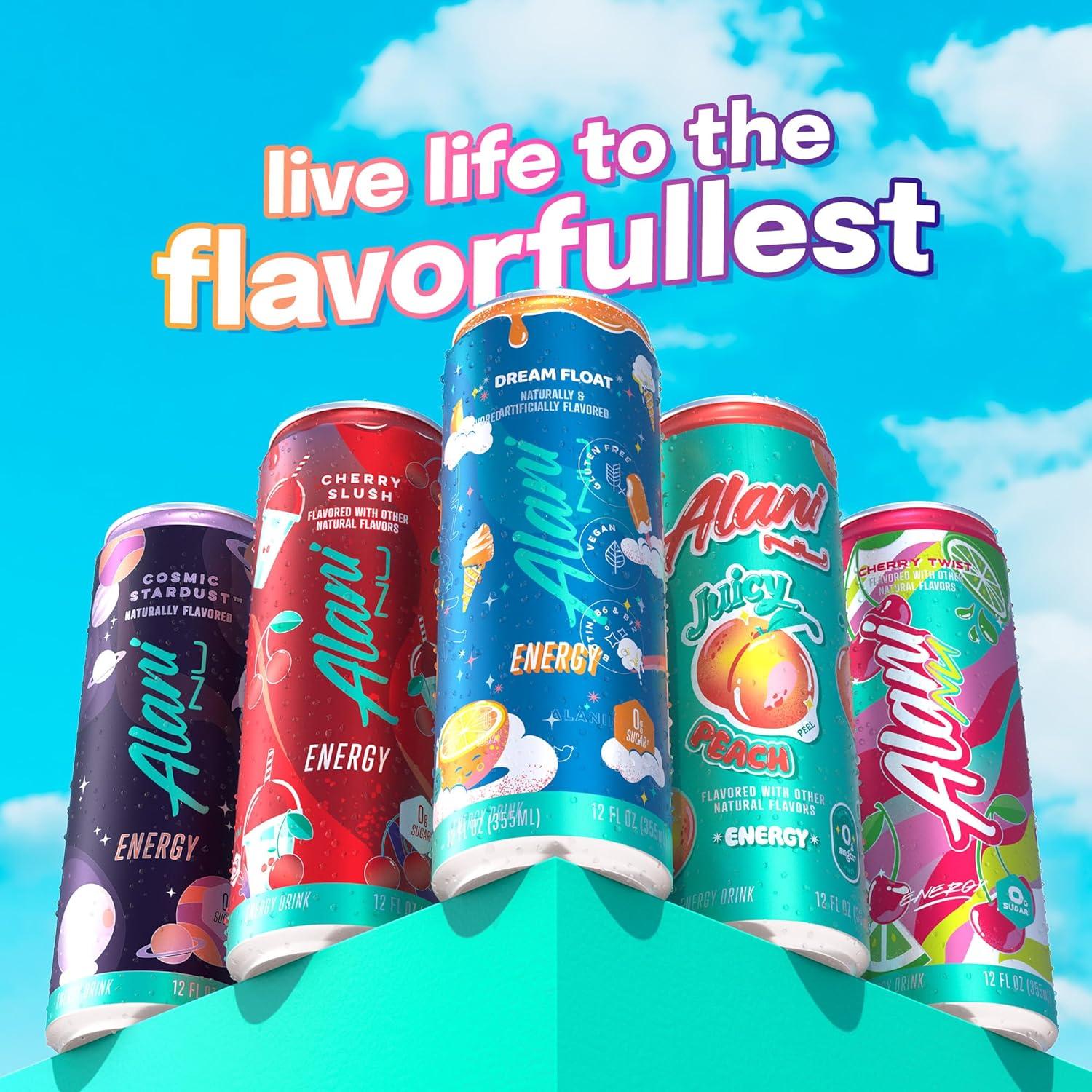 imageAlani Nu JUICY PEACH Sugar Free Low Calorie Energy Drinks 200mg Caffeine Biotin B Vitamins Zero Sugar 10 Calories 12 Fl Oz Cans 12 PackDream Float