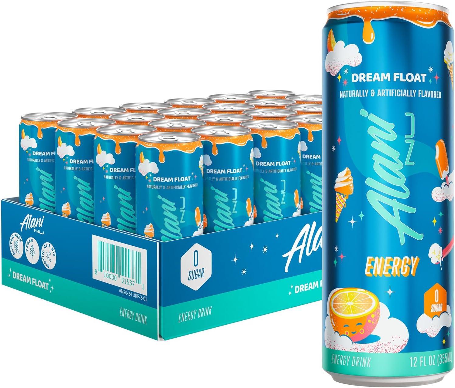 imageAlani Nu JUICY PEACH Sugar Free Low Calorie Energy Drinks 200mg Caffeine Biotin B Vitamins Zero Sugar 10 Calories 12 Fl Oz Cans 12 PackDream Float