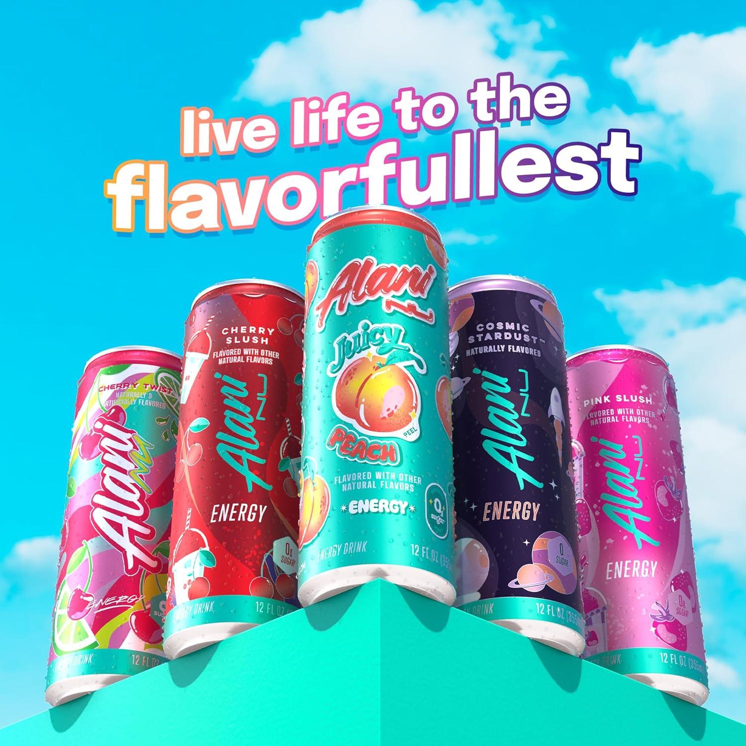 imageAlani Nu JUICY PEACH Sugar Free Low Calorie Energy Drinks 200mg Caffeine Biotin B Vitamins Zero Sugar 10 Calories 12 Fl Oz Cans 12 PackJuicy Peach