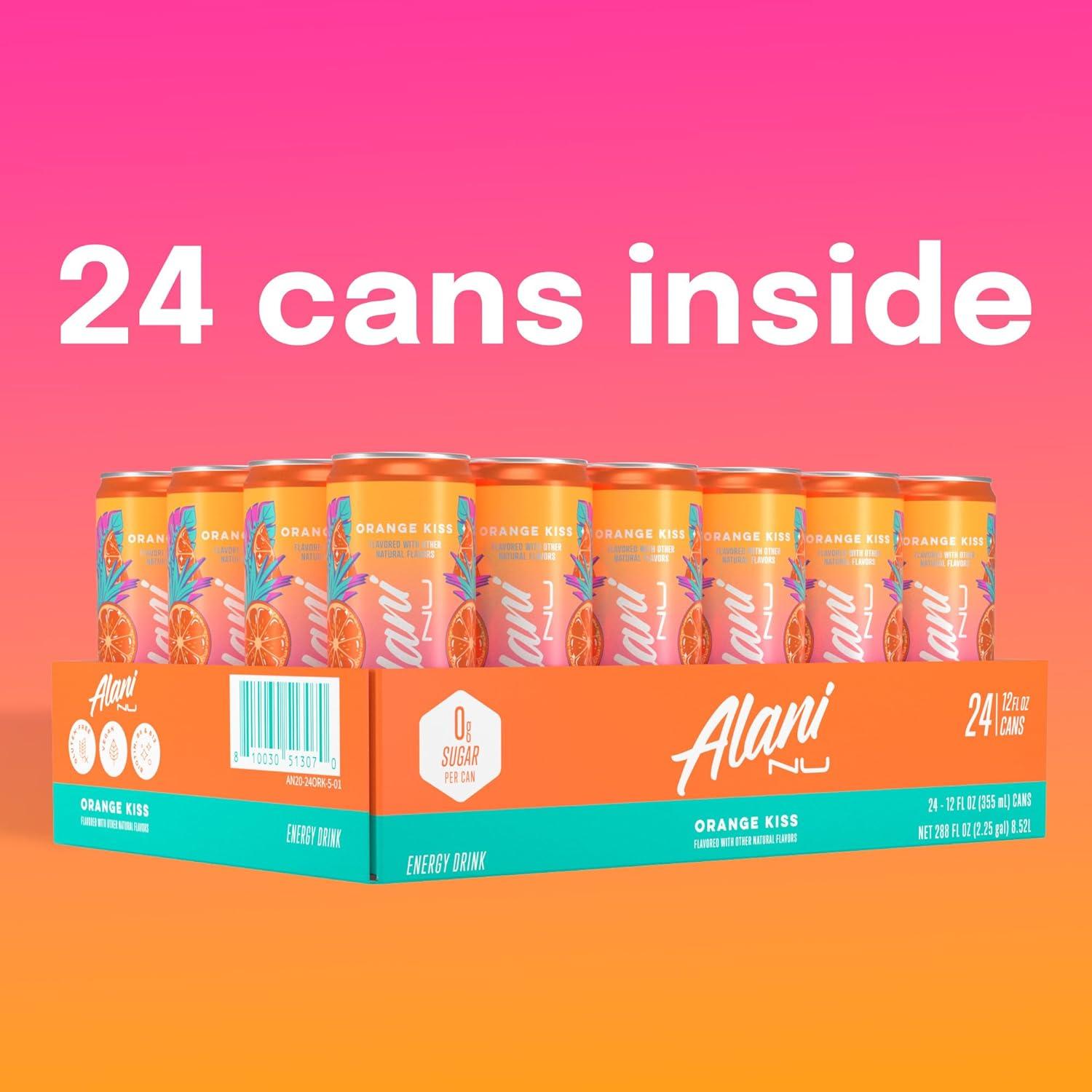 imageAlani Nu JUICY PEACH Sugar Free Low Calorie Energy Drinks 200mg Caffeine Biotin B Vitamins Zero Sugar 10 Calories 12 Fl Oz Cans 12 PackOrange Kiss