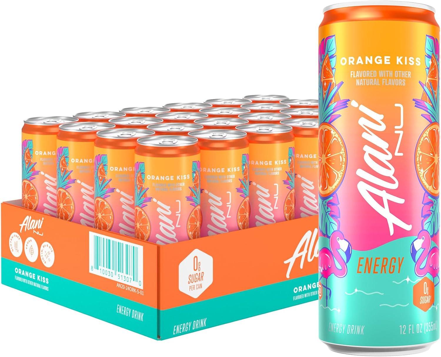imageAlani Nu JUICY PEACH Sugar Free Low Calorie Energy Drinks 200mg Caffeine Biotin B Vitamins Zero Sugar 10 Calories 12 Fl Oz Cans 12 PackOrange Kiss
