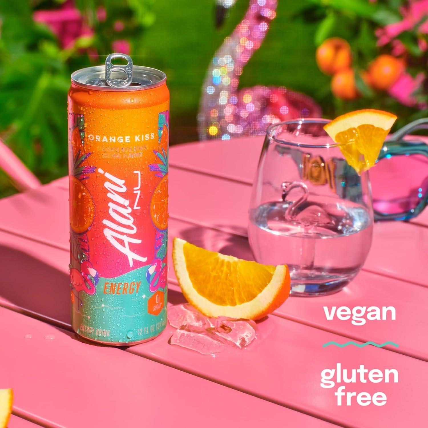 imageAlani Nu JUICY PEACH Sugar Free Low Calorie Energy Drinks 200mg Caffeine Biotin B Vitamins Zero Sugar 10 Calories 12 Fl Oz Cans 12 PackOrange Kiss