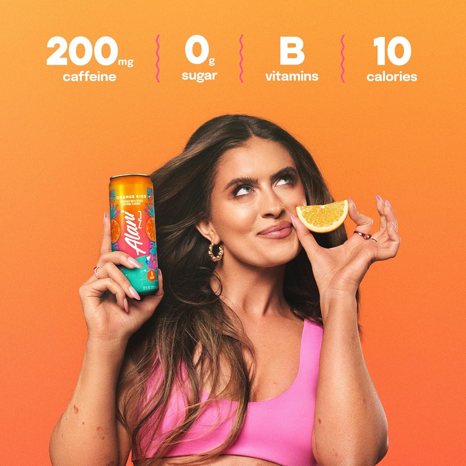 imageAlani Nu JUICY PEACH Sugar Free Low Calorie Energy Drinks 200mg Caffeine Biotin B Vitamins Zero Sugar 10 Calories 12 Fl Oz Cans 12 PackOrange Kiss