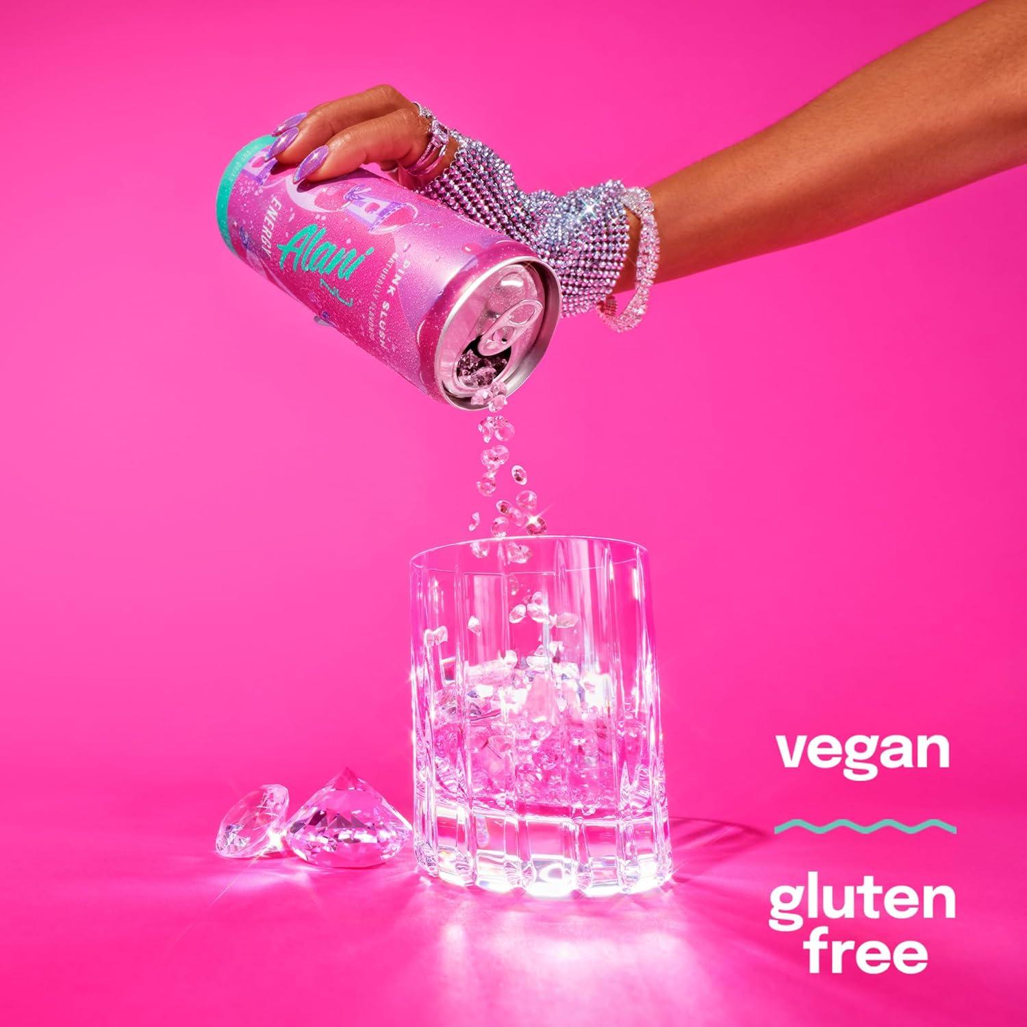 imageAlani Nu JUICY PEACH Sugar Free Low Calorie Energy Drinks 200mg Caffeine Biotin B Vitamins Zero Sugar 10 Calories 12 Fl Oz Cans 12 PackPink Slush