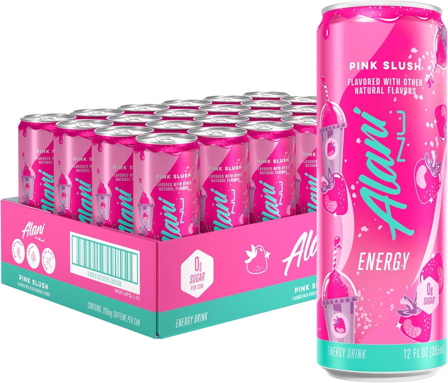 imageAlani Nu JUICY PEACH Sugar Free Low Calorie Energy Drinks 200mg Caffeine Biotin B Vitamins Zero Sugar 10 Calories 12 Fl Oz Cans 12 PackPink Slush