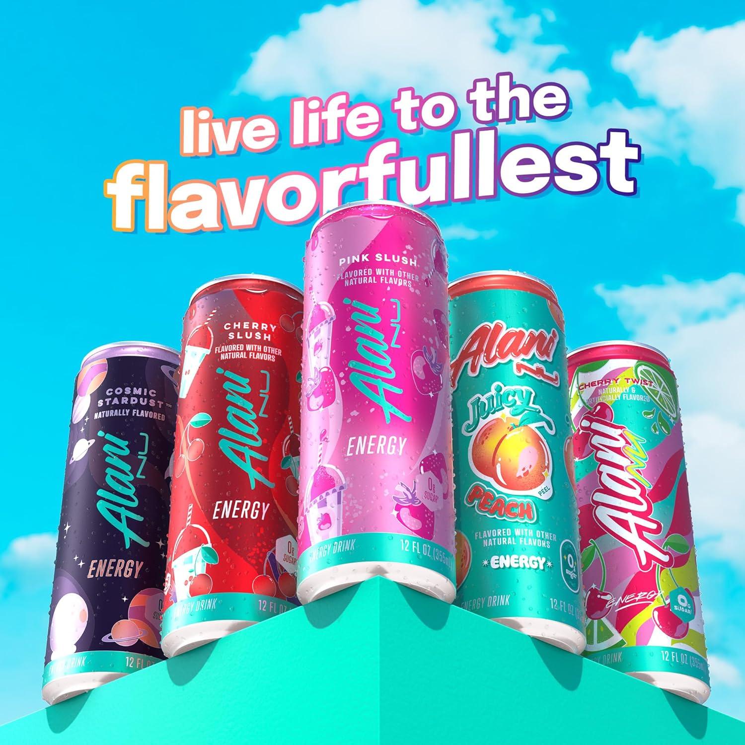 imageAlani Nu JUICY PEACH Sugar Free Low Calorie Energy Drinks 200mg Caffeine Biotin B Vitamins Zero Sugar 10 Calories 12 Fl Oz Cans 12 PackPink Slush