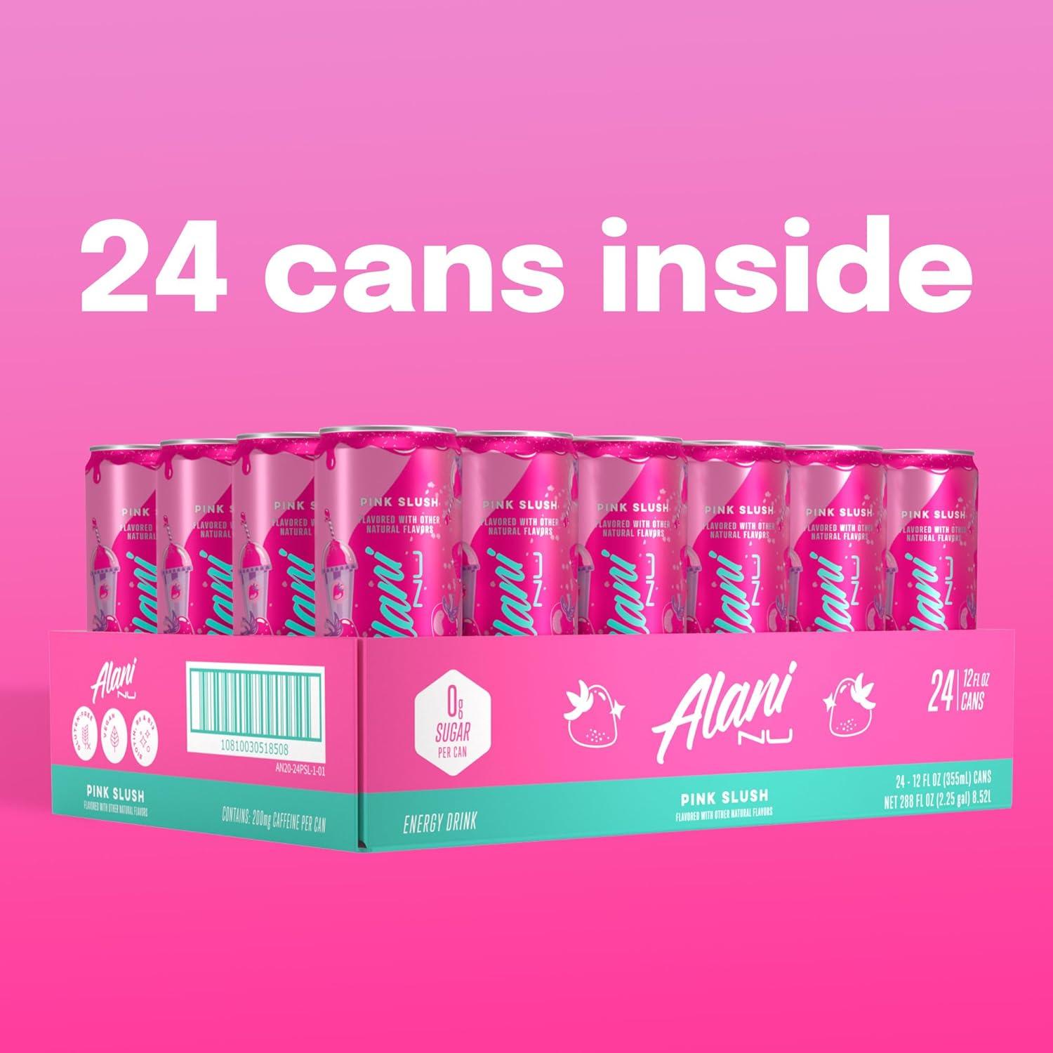 imageAlani Nu JUICY PEACH Sugar Free Low Calorie Energy Drinks 200mg Caffeine Biotin B Vitamins Zero Sugar 10 Calories 12 Fl Oz Cans 12 PackPink Slush