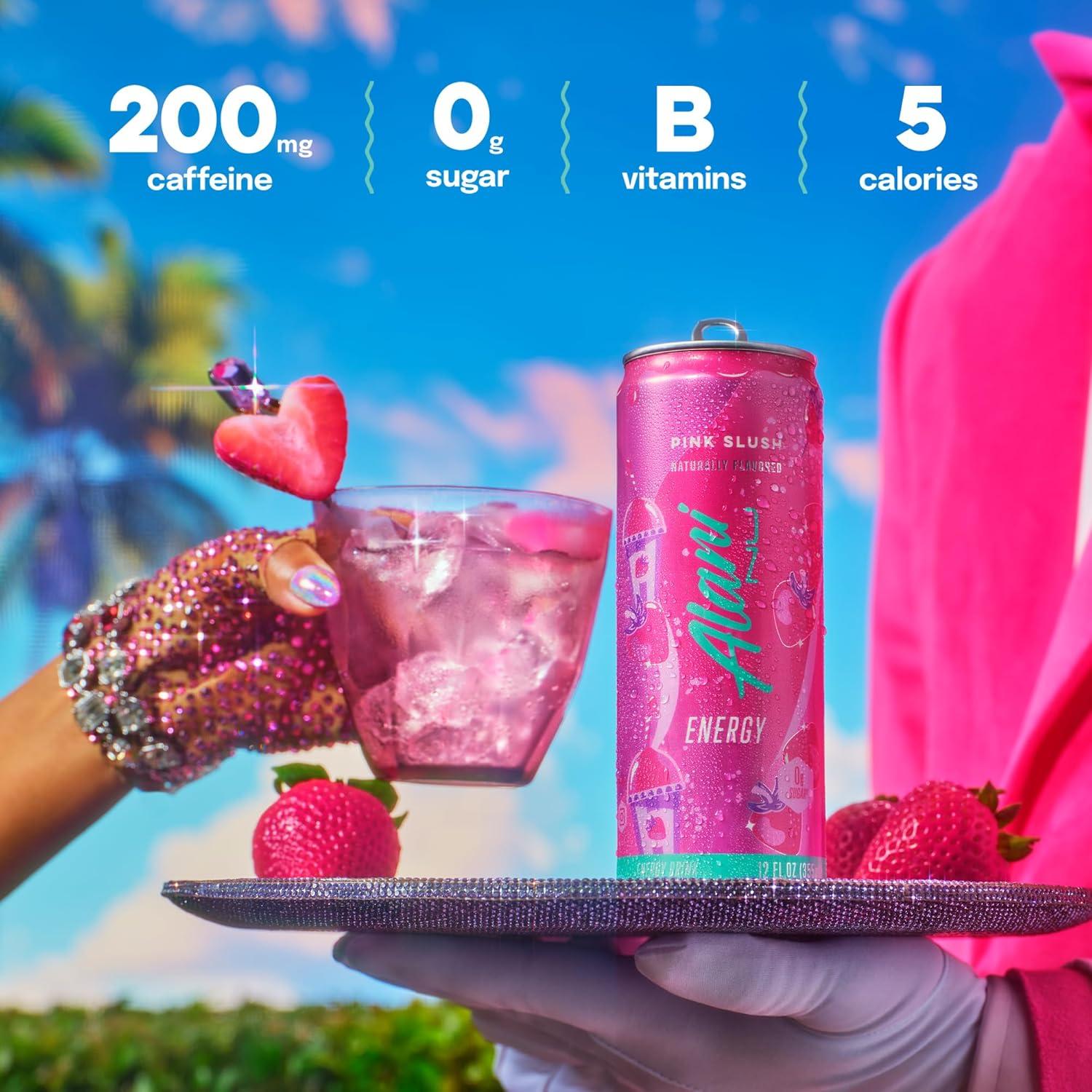 imageAlani Nu JUICY PEACH Sugar Free Low Calorie Energy Drinks 200mg Caffeine Biotin B Vitamins Zero Sugar 10 Calories 12 Fl Oz Cans 12 PackPink Slush