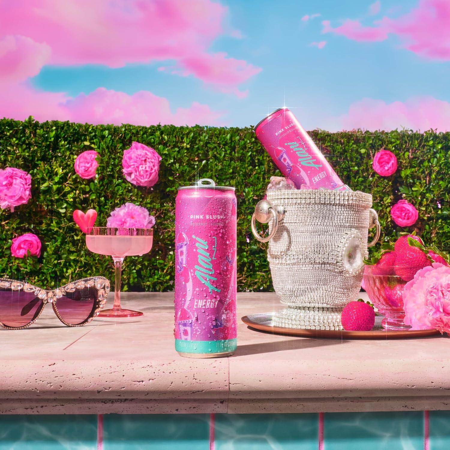 imageAlani Nu JUICY PEACH Sugar Free Low Calorie Energy Drinks 200mg Caffeine Biotin B Vitamins Zero Sugar 10 Calories 12 Fl Oz Cans 12 PackPink Slush