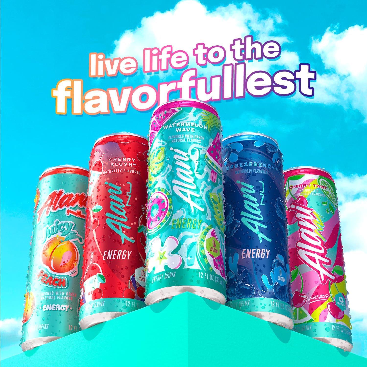 imageAlani Nu JUICY PEACH Sugar Free Low Calorie Energy Drinks 200mg Caffeine Biotin B Vitamins Zero Sugar 10 Calories 12 Fl Oz Cans 12 PackWatermelon Wave
