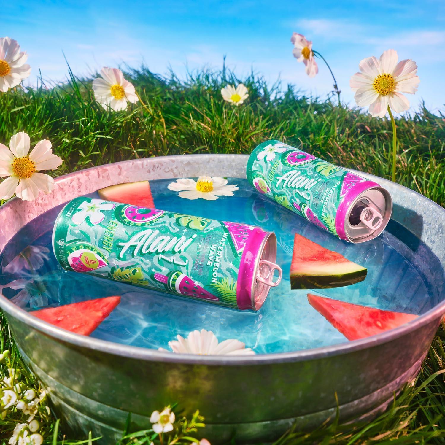 imageAlani Nu JUICY PEACH Sugar Free Low Calorie Energy Drinks 200mg Caffeine Biotin B Vitamins Zero Sugar 10 Calories 12 Fl Oz Cans 12 PackWatermelon Wave