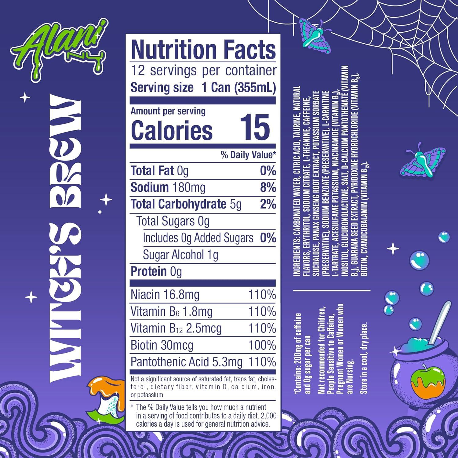 imageAlani Nu JUICY PEACH Sugar Free Low Calorie Energy Drinks 200mg Caffeine Biotin B Vitamins Zero Sugar 10 Calories 12 Fl Oz Cans 12 PackWitchs Brew