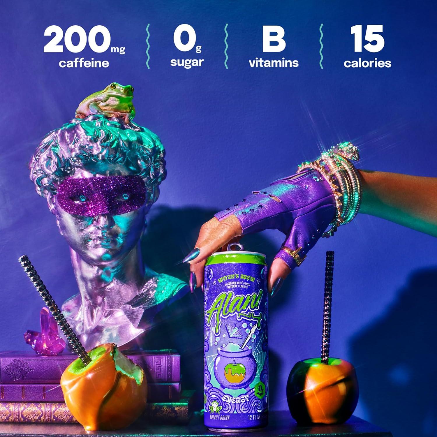 imageAlani Nu JUICY PEACH Sugar Free Low Calorie Energy Drinks 200mg Caffeine Biotin B Vitamins Zero Sugar 10 Calories 12 Fl Oz Cans 12 PackWitchs Brew