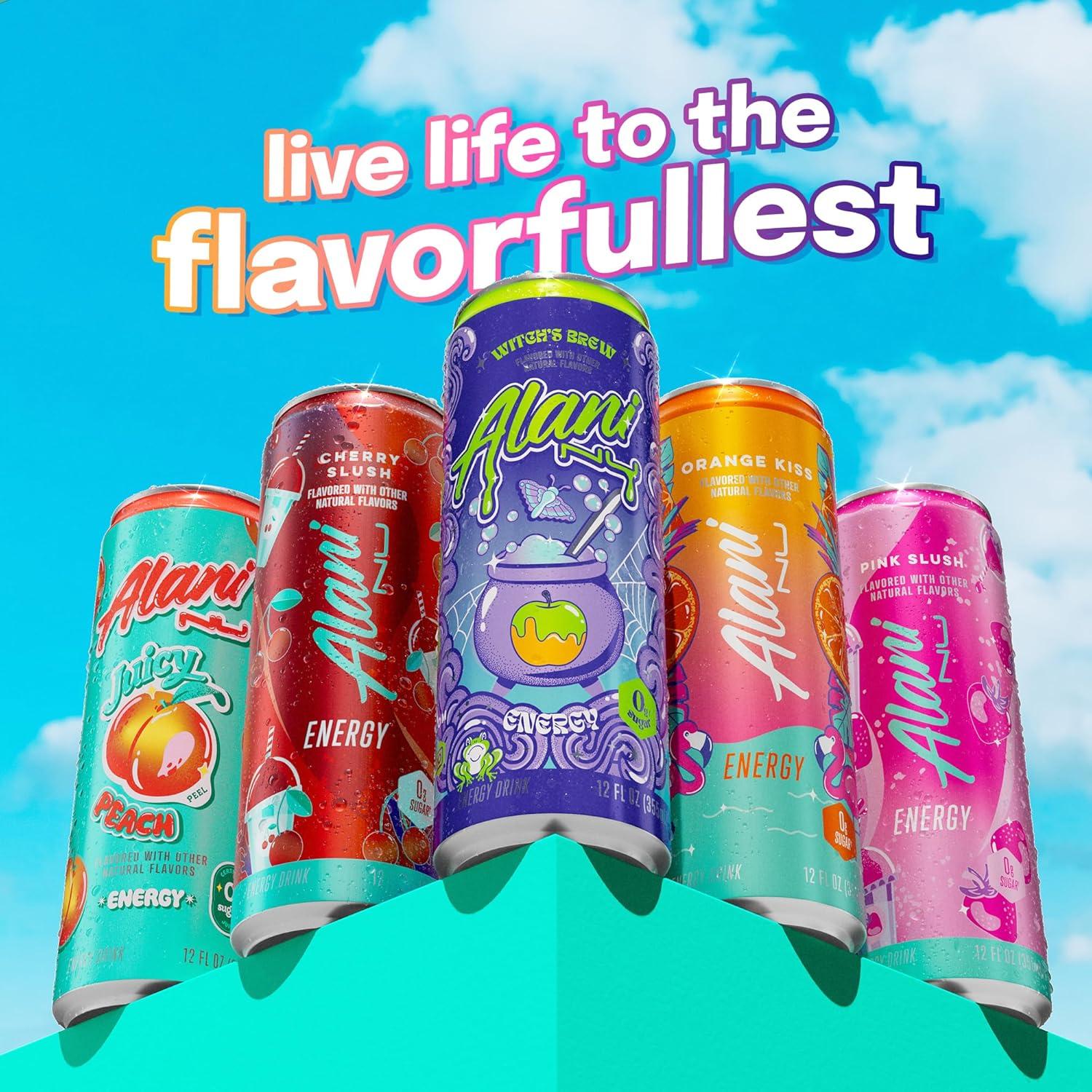 imageAlani Nu JUICY PEACH Sugar Free Low Calorie Energy Drinks 200mg Caffeine Biotin B Vitamins Zero Sugar 10 Calories 12 Fl Oz Cans 12 PackWitchs Brew
