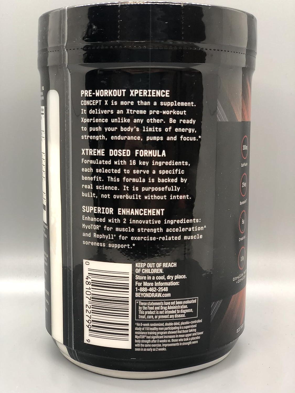 imageBEYOND RAW Concept X Clinically Dosed PreWorkout Powder Contains Caffeine LCitrulline Creatine and BetaAlanine Orange Mango 20 ServingsGummy Worm