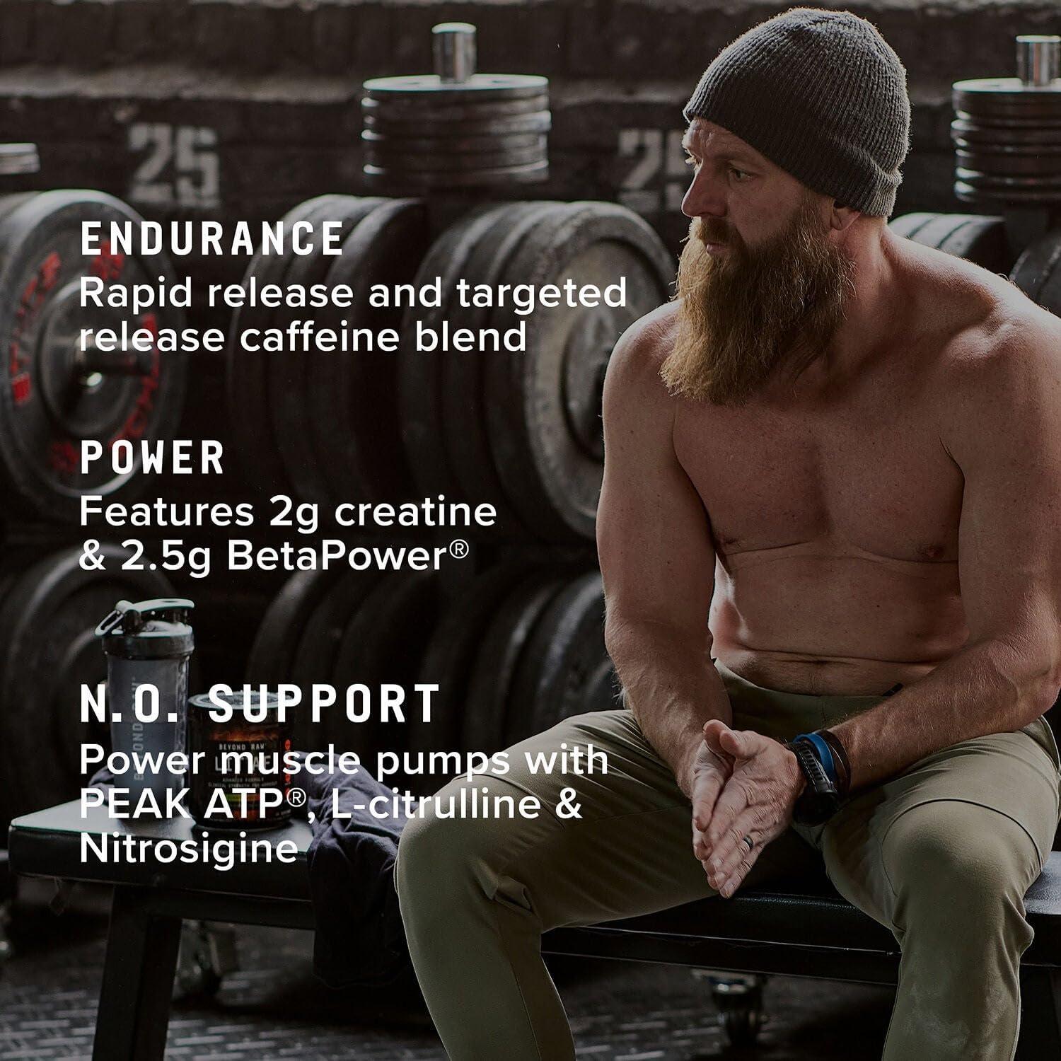 imageBEYOND RAW LIT Advanced Pre Workout Formula Lemon Ice for Energy Focus Endurance Pumps with 300mg Rapid and Targeted Release Caffeine Creatine Betaine Beta Alanine Taurine 20 ServingsSweet and Tart