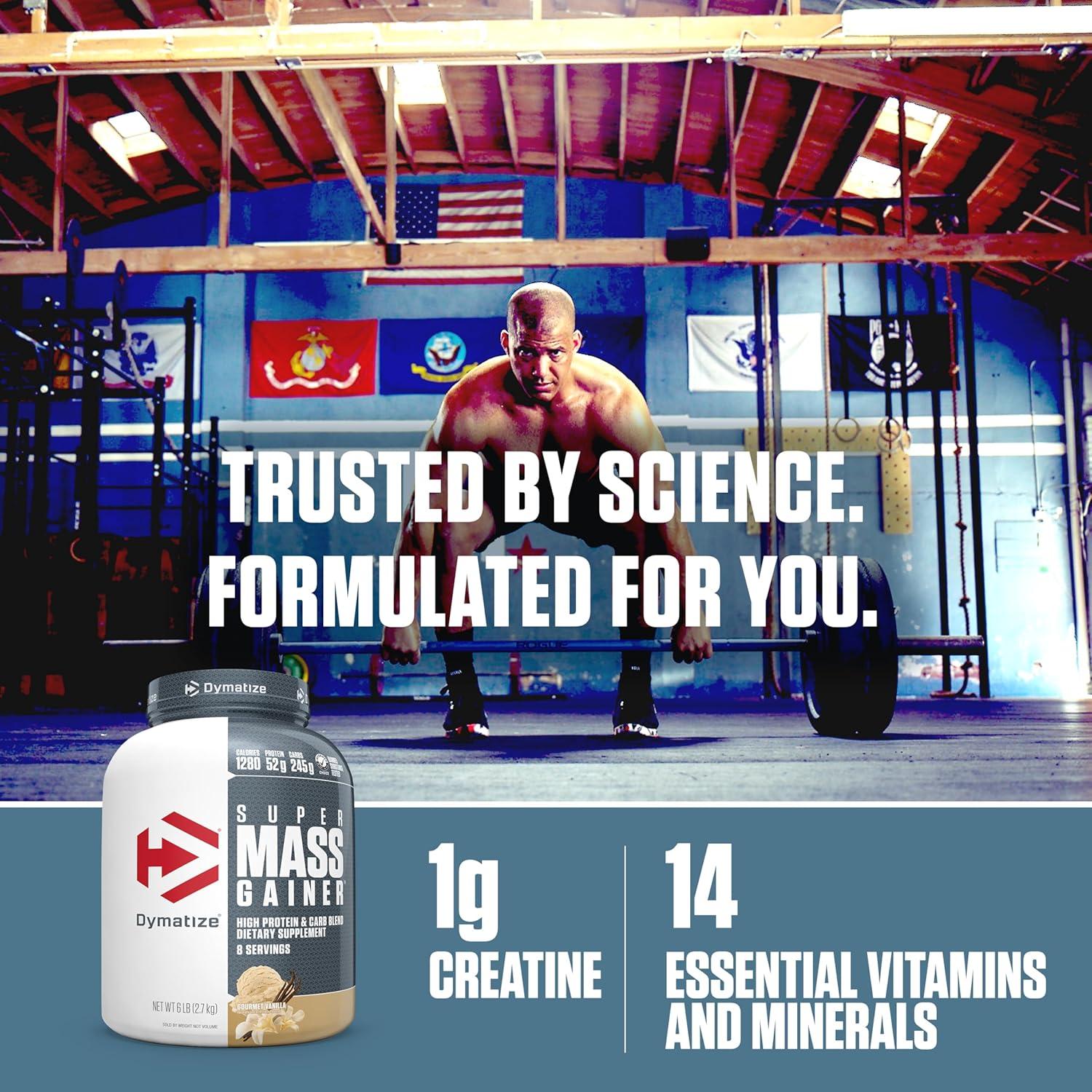 imageDymatize Super Mass Gainer Protein Powder Gourmet Vanilla 52g Protein 1g Creatine 1280 Calories 107g BCAAs 245g Carbs Contains Whey Protein Powder Isolate and Casein 8 ServingsFruity Pebbles