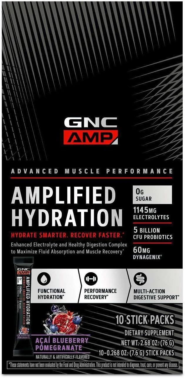 imageGNC AMP Amplified Hydration Electrolyte Powder Drink Mix Enhanced Electrolyte amp Healthy Digestion Complex Acai Blueberry Pomegranate 10 CountAcai Blueberry Pomegranate
