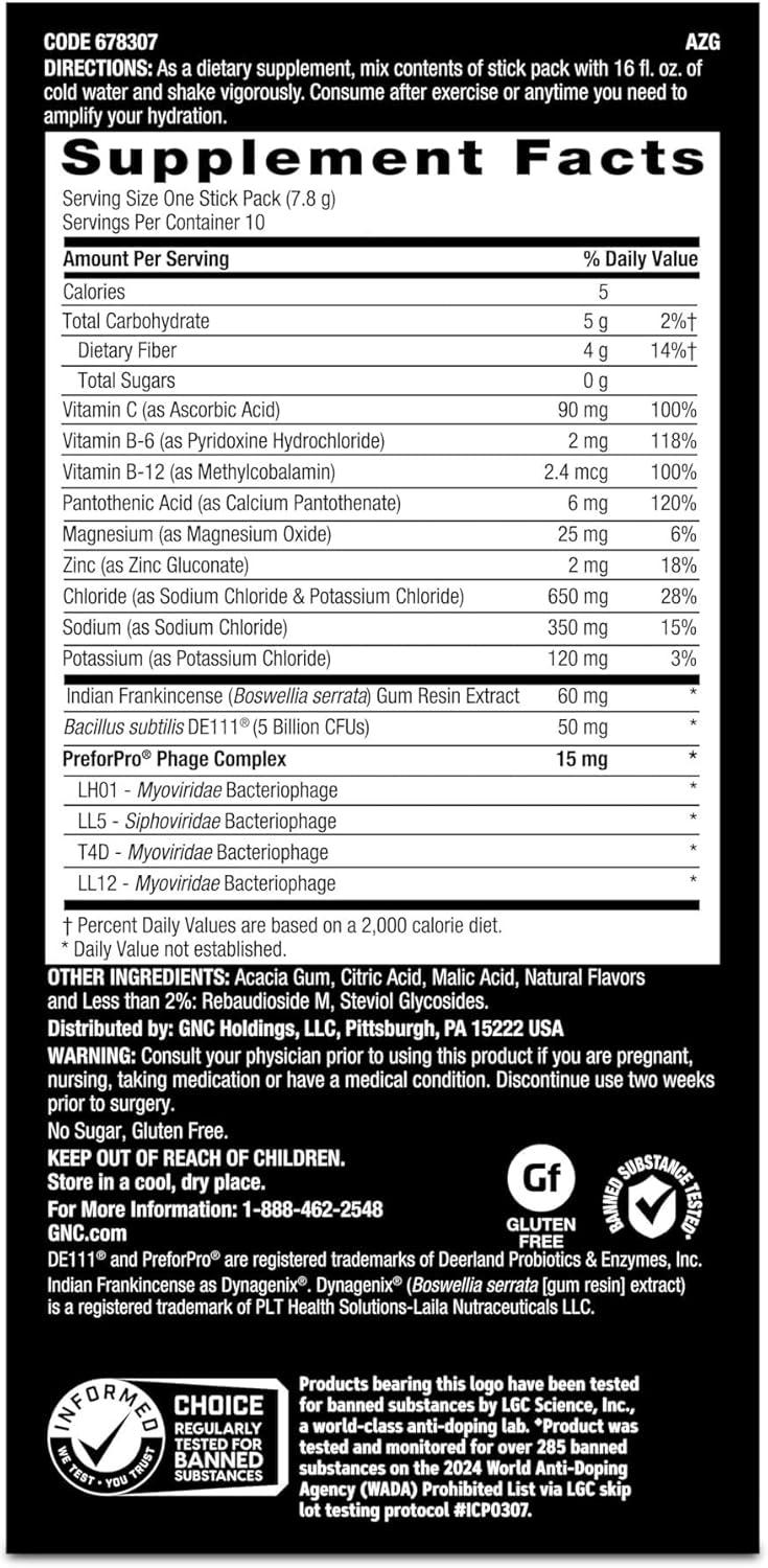 imageGNC AMP Amplified Hydration Electrolyte Powder Drink Mix Enhanced Electrolyte amp Healthy Digestion Complex Acai Blueberry Pomegranate 10 CountLemon Lime