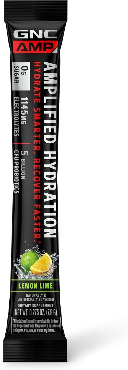 imageGNC AMP Amplified Hydration Electrolyte Powder Drink Mix Enhanced Electrolyte amp Healthy Digestion Complex Acai Blueberry Pomegranate 10 CountLemon Lime