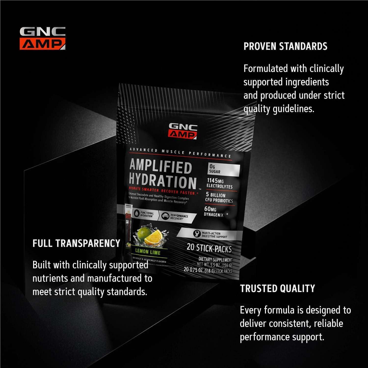 imageGNC AMP Amplified Hydration Electrolyte Powder Drink Mix Enhanced Electrolyte amp Healthy Digestion Complex Acai Blueberry Pomegranate 10 CountLemon