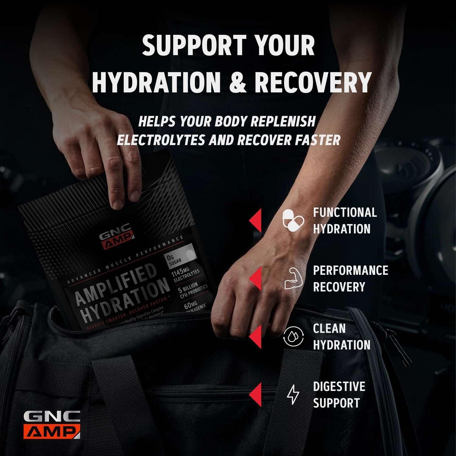imageGNC AMP Amplified Hydration Electrolyte Powder Drink Mix Enhanced Electrolyte amp Healthy Digestion Complex Acai Blueberry Pomegranate 10 CountLemon