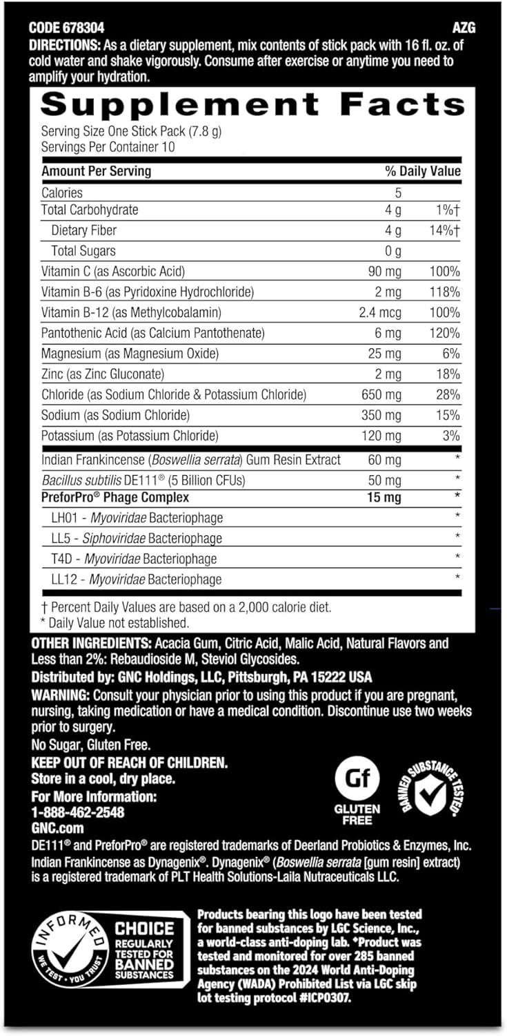 imageGNC AMP Amplified Hydration Electrolyte Powder Drink Mix Enhanced Electrolyte amp Healthy Digestion Complex Acai Blueberry Pomegranate 10 CountTropical Punch