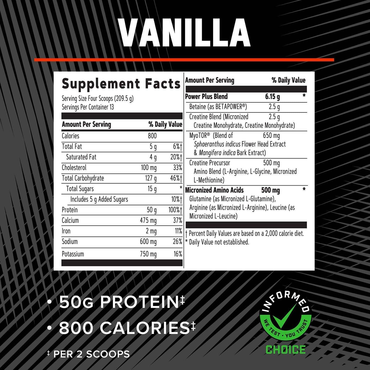 imageGNC AMP Mass XXX Clinically Proven Weight Gainer Protein Powder Improves Strength and Size 780 Calories 50g Protein Micronized Amino Acids Creatine Betaine Vanilla 13 Servings 6 PoundsVanilla