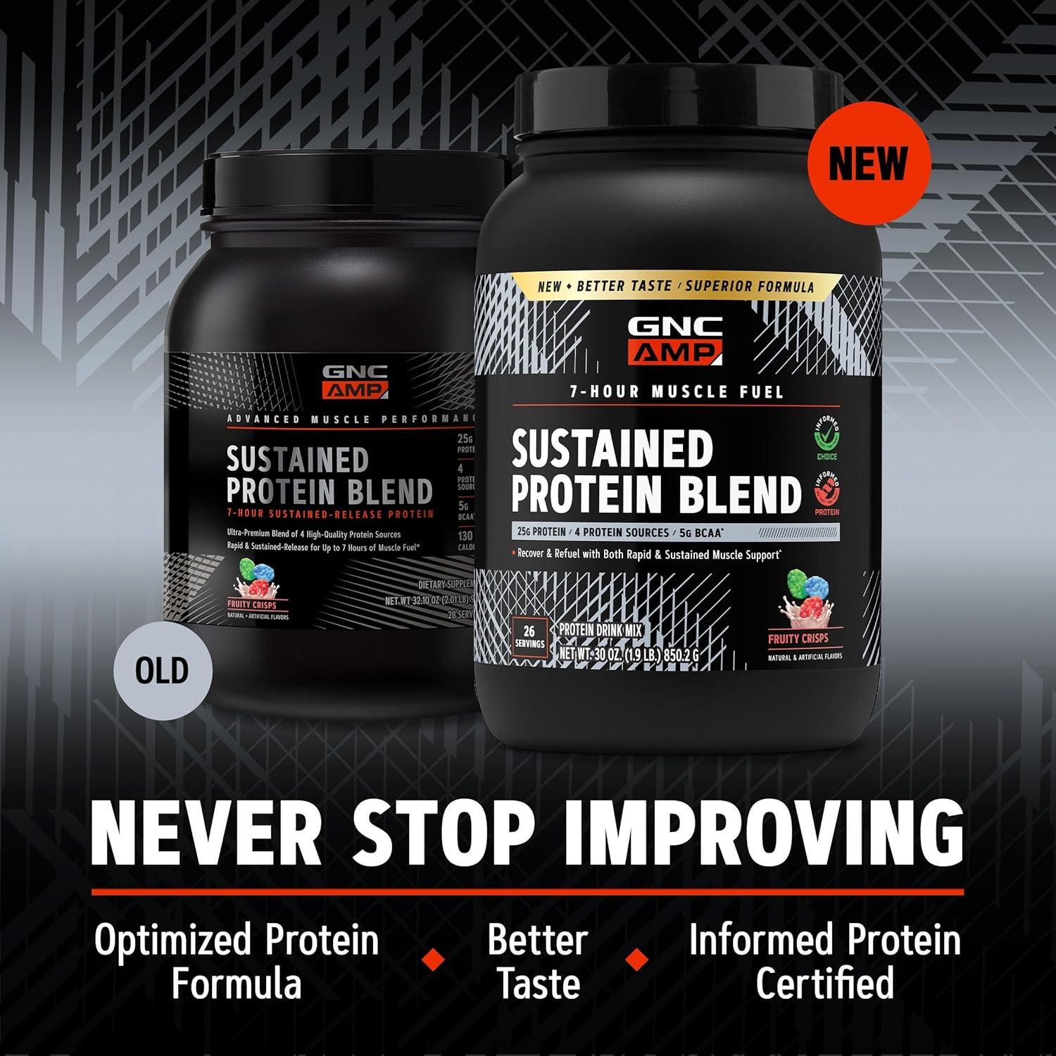 imageGNC AMP Sustained Protein Blend Cinnamon Toast 28 ServingsFruity Crisps