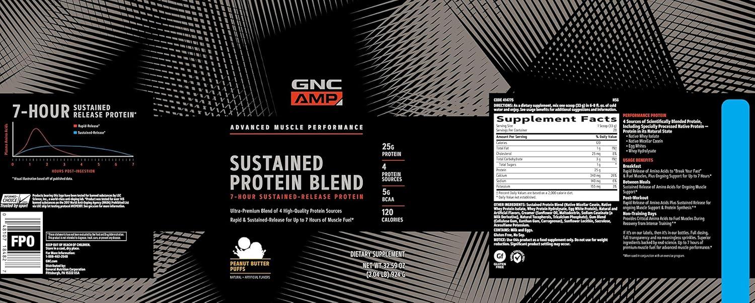 imageGNC AMP Sustained Protein Blend Cinnamon Toast 28 ServingsPeanut Butter Puffs