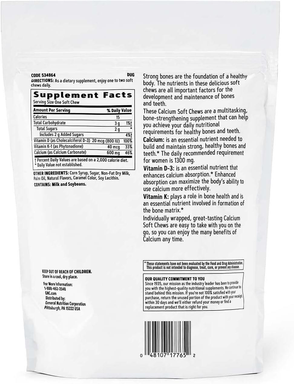 imageGNC Calcium 600mg Supplement Supports Strong Bones Caramel 60 Servings
