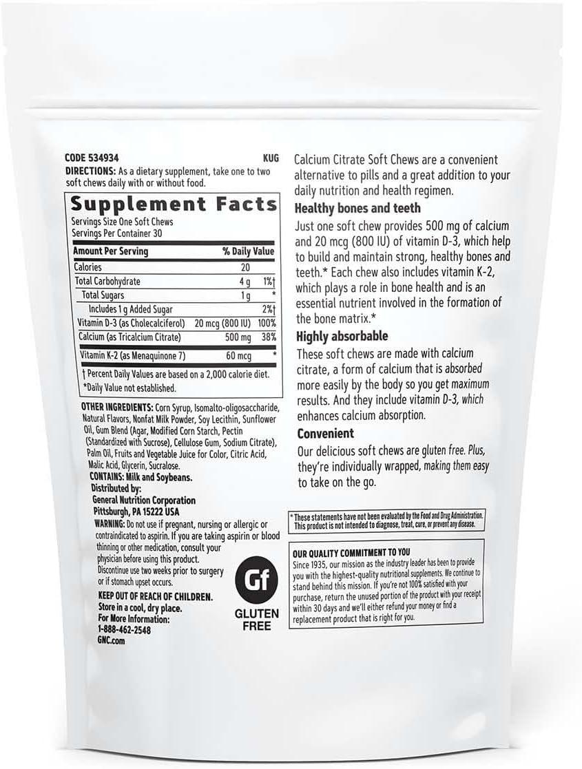 imageGNC Calcium Citrate 500mg Soft Chews Highly Absorbable Form of Calcium Berries amp Cream 30 Count30 Count Pack of 1
