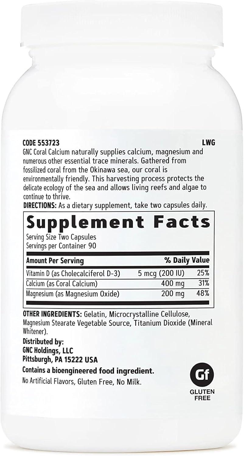 imageGNC Coral Calcium 400mg Supplement Supports Strong Bones 90 Servings180 Count Pack of 1
