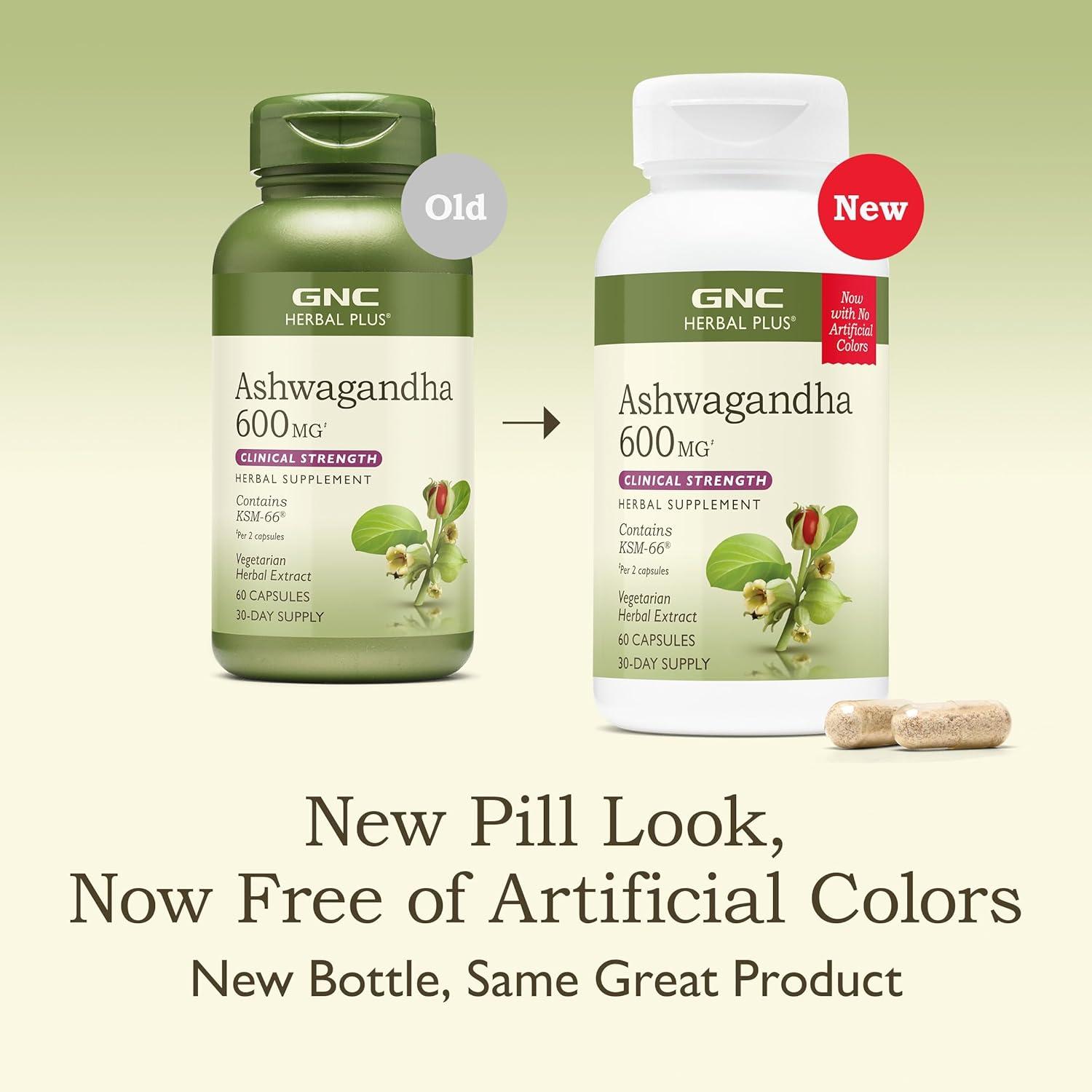 imageGNC Herbal Plus Ashwagandha 600mg Supplement Clinical Strength Vegetarian Stress Relief Support 30 Servings