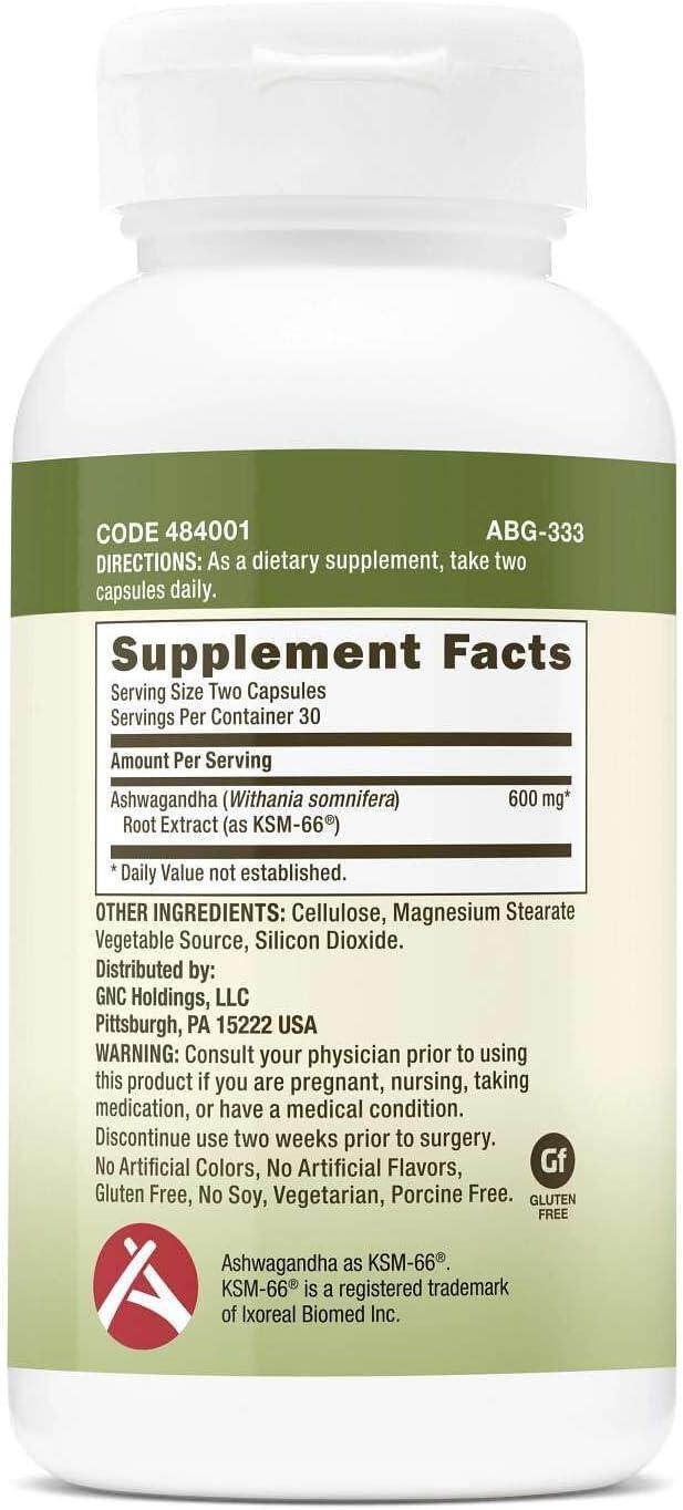 imageGNC Herbal Plus Ashwagandha 600mg Supplement Clinical Strength Vegetarian Stress Relief Support 30 Servings