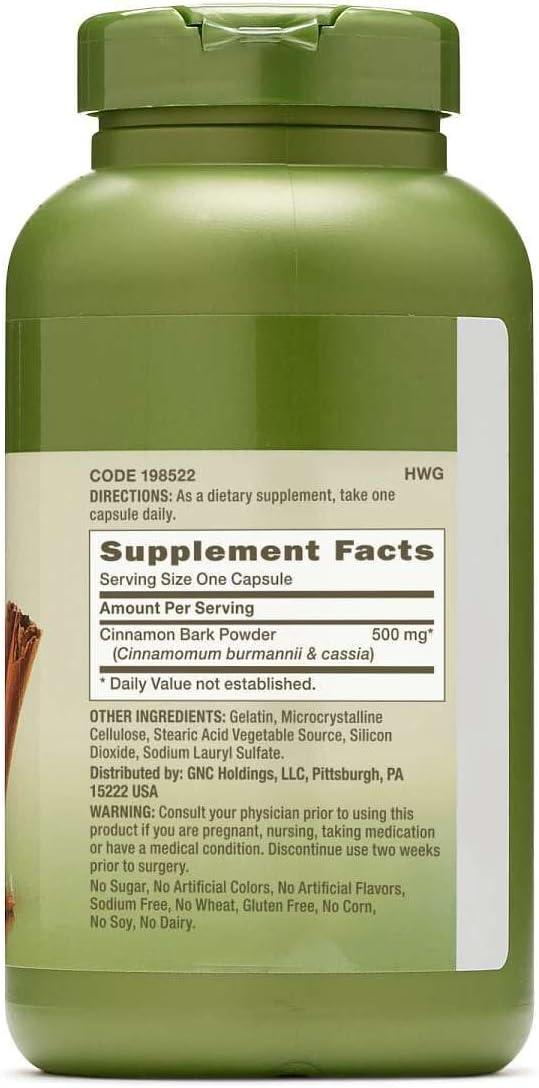 imageGNC Herbal Plus Cinnamon Bark 500mg Supplement Traditional Ayurvedic Herb 100 Servings200 Count Pack of 1